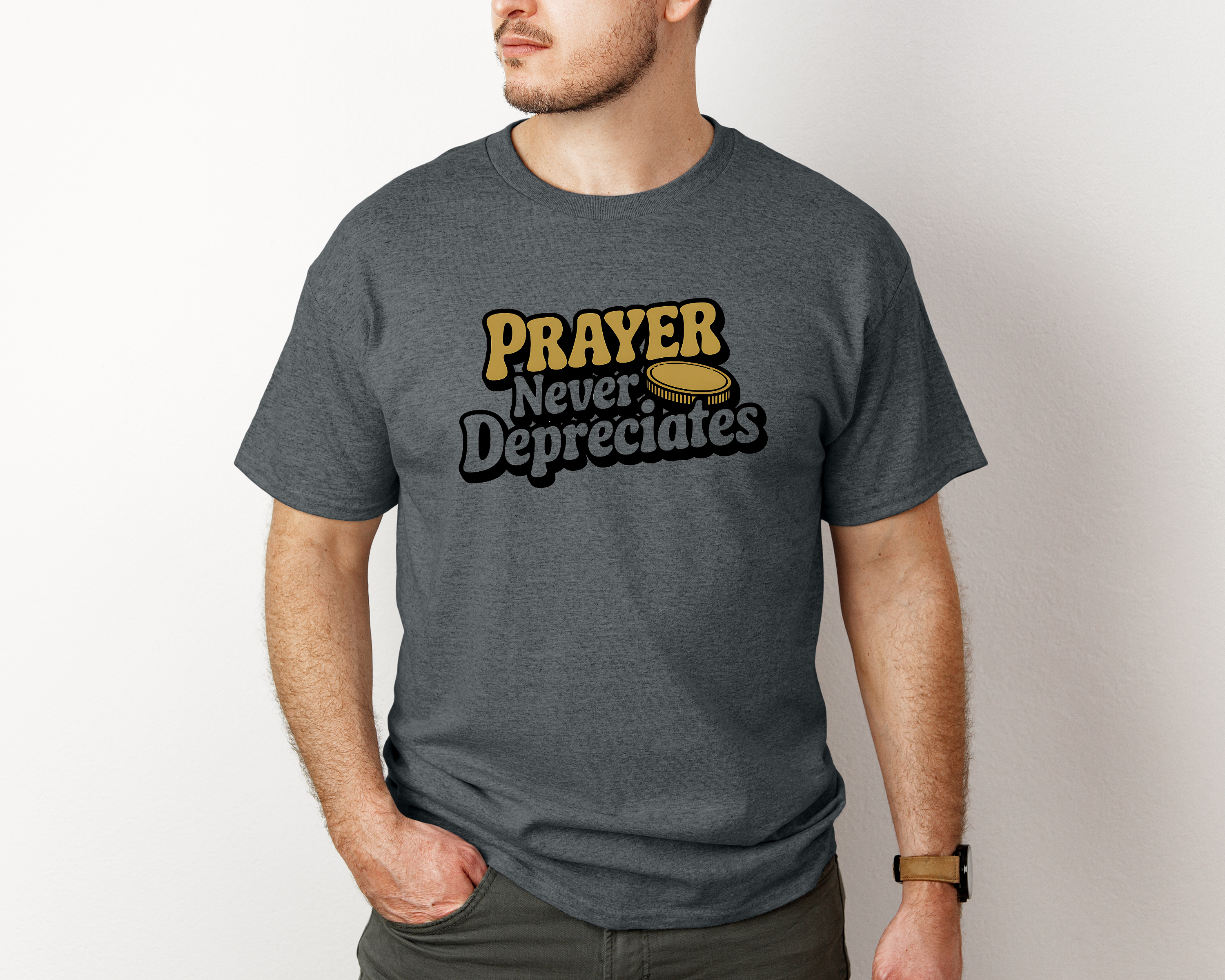 Prayer Collection Heavy Cotton T-shirt "Never Depreciates Prayer" Sizes s to 5XL product thumbnail image Prayer Collection Heavy Cotton T-shirt "Never Depreciates Prayer" Sizes s to 5XL product thumbnail image