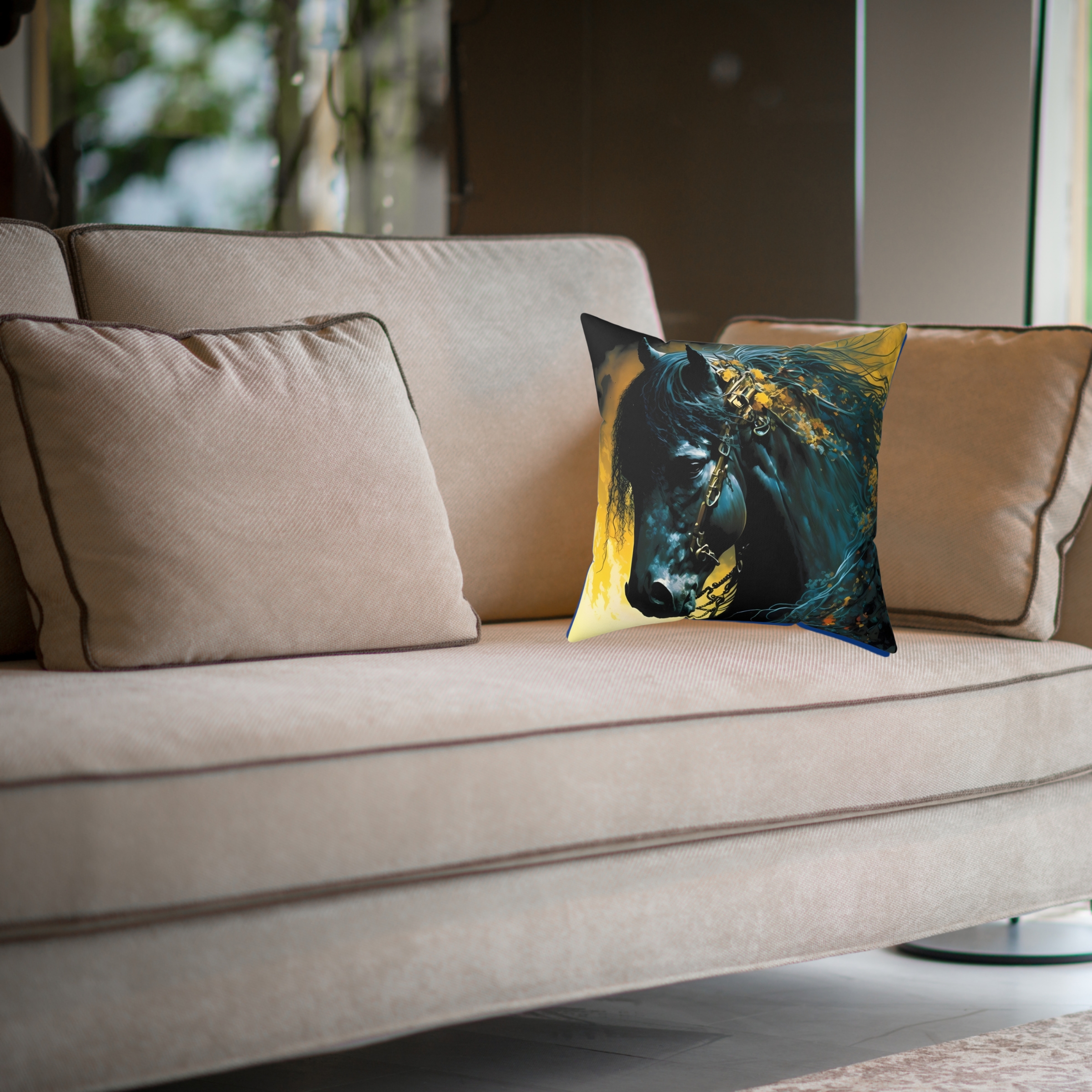 Black Stallion Square Pillow