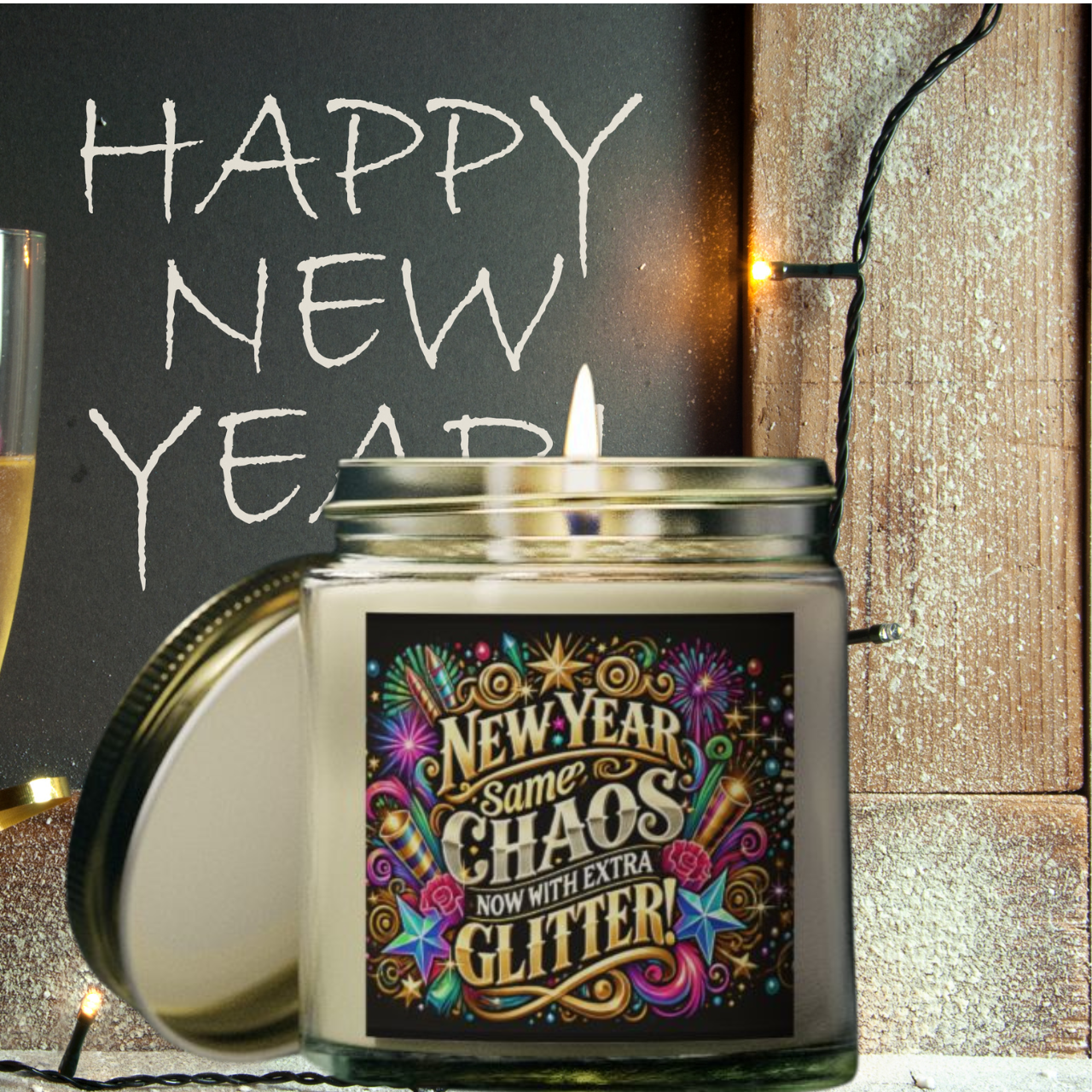New Year, Same Chaos Now With Extra Glitter!" Hand-Poured Premium Candles in 9 Luxurious Scents for a Happy New Year!