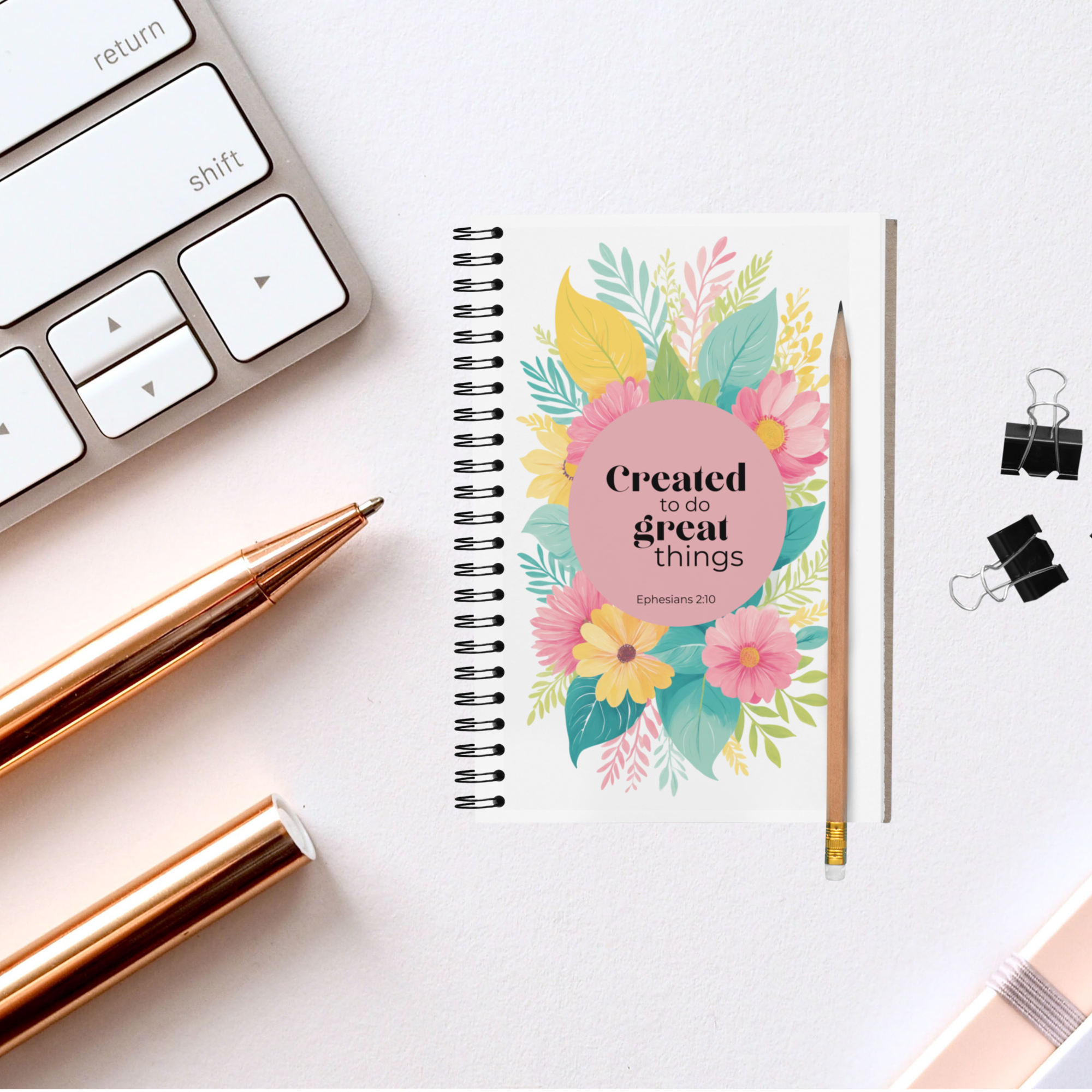 Created to Do Great Things Spiral Notebook, Faith Based Journal with Scripture, Christian inspirational floral spiral notebook for women product thumbnail image Created to Do Great Things Spiral Notebook, Faith Based Journal with Scripture, Christian inspirational floral spiral notebook for women product thumbnail image