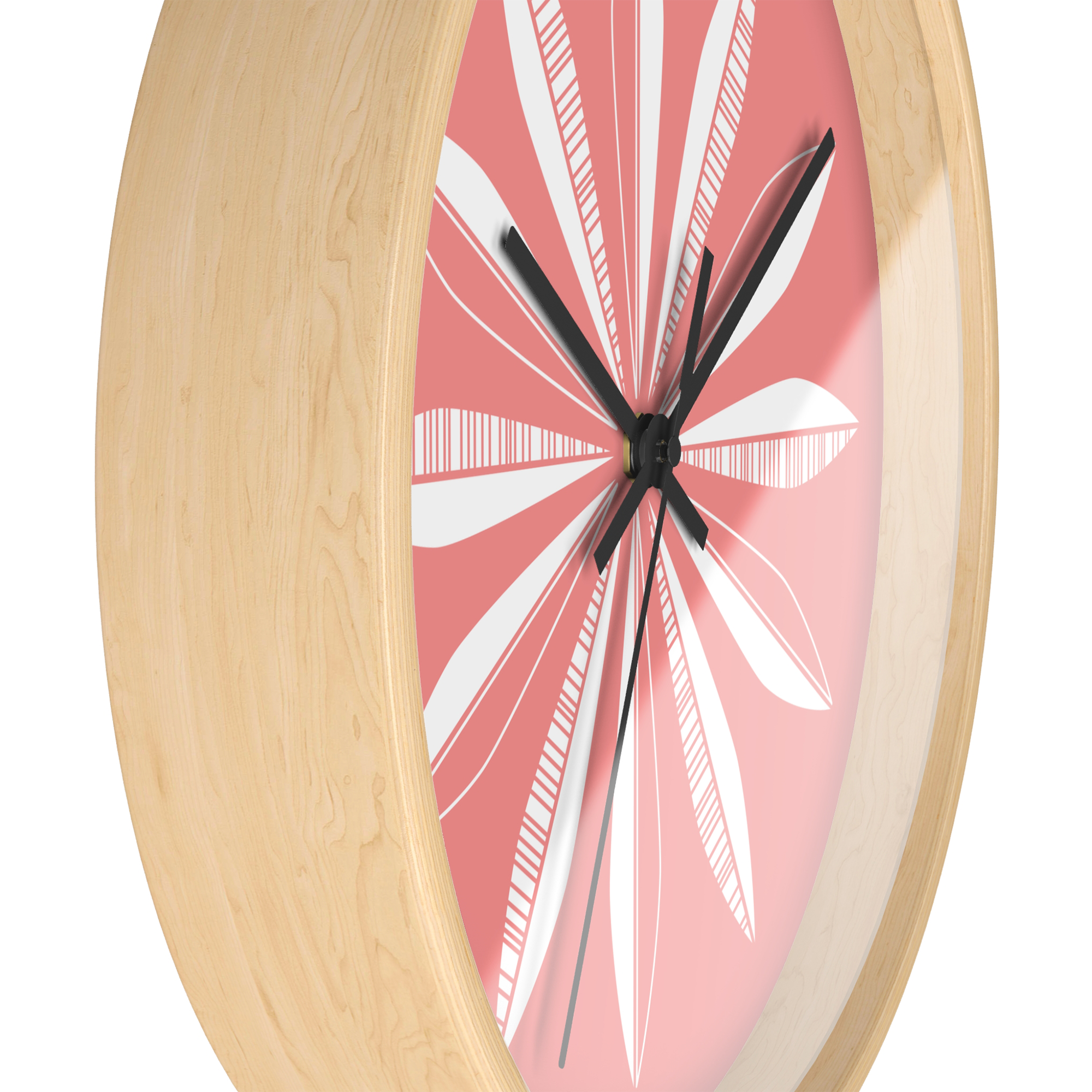 Retro Feathers Wall Clock in Coral product thumbnail image Retro Feathers Wall Clock in Coral product thumbnail image