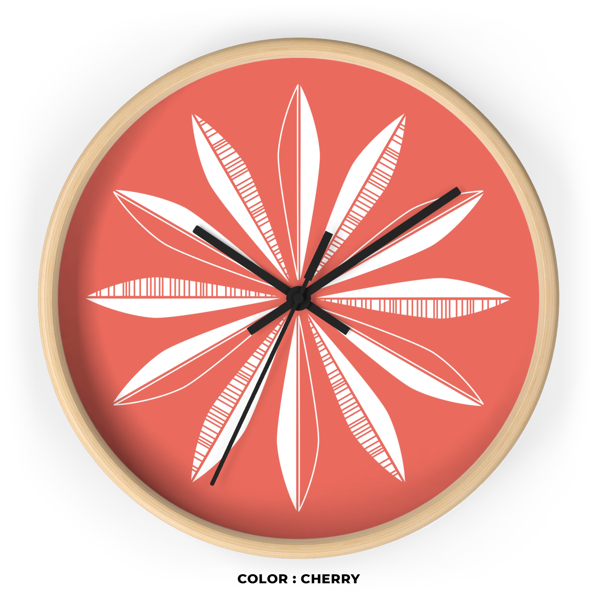 Retro Feathers Wall Clock in Cherry product thumbnail image Retro Feathers Wall Clock in Cherry product thumbnail image
