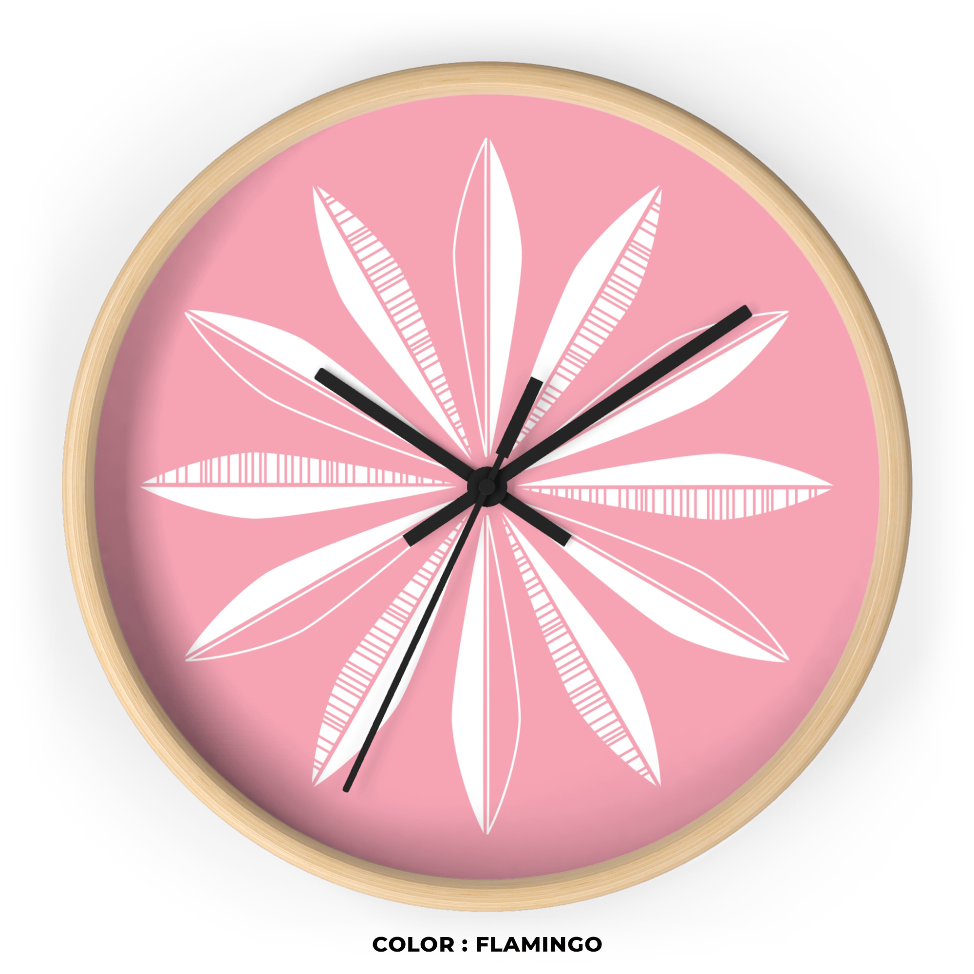 Retro Feathers Wall Clock in Flamingo product thumbnail image Retro Feathers Wall Clock in Flamingo product thumbnail image