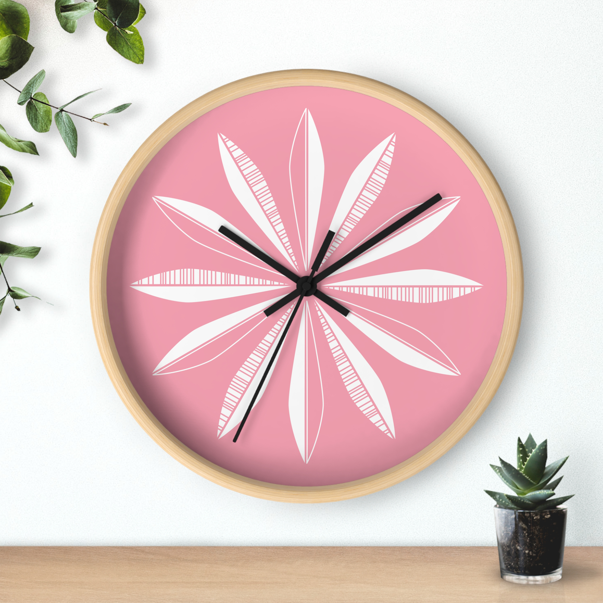 Retro Feathers Wall Clock in Flamingo product thumbnail image Retro Feathers Wall Clock in Flamingo product thumbnail image