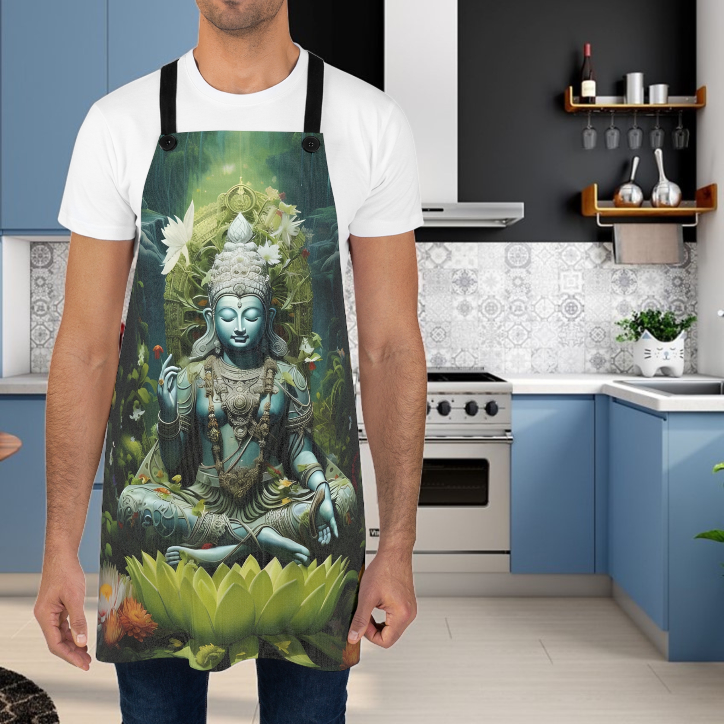 Buddha Meditating in Garden Apron (AOP) product thumbnail image Buddha Meditating in Garden Apron (AOP) product thumbnail image