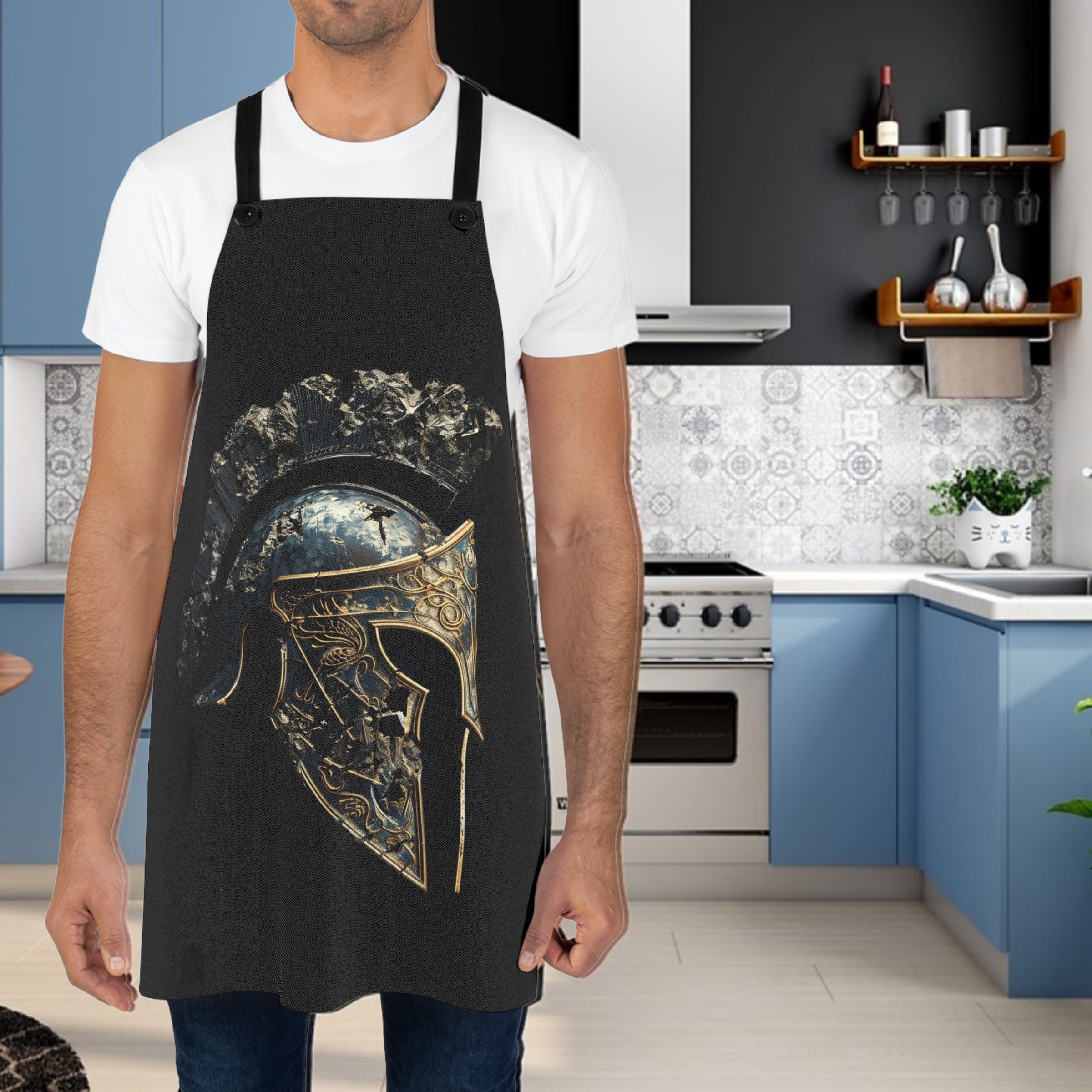 Spartan Warrior Helmet Kitchen Apron (AOP) product thumbnail image Spartan Warrior Helmet Kitchen Apron (AOP) product thumbnail image