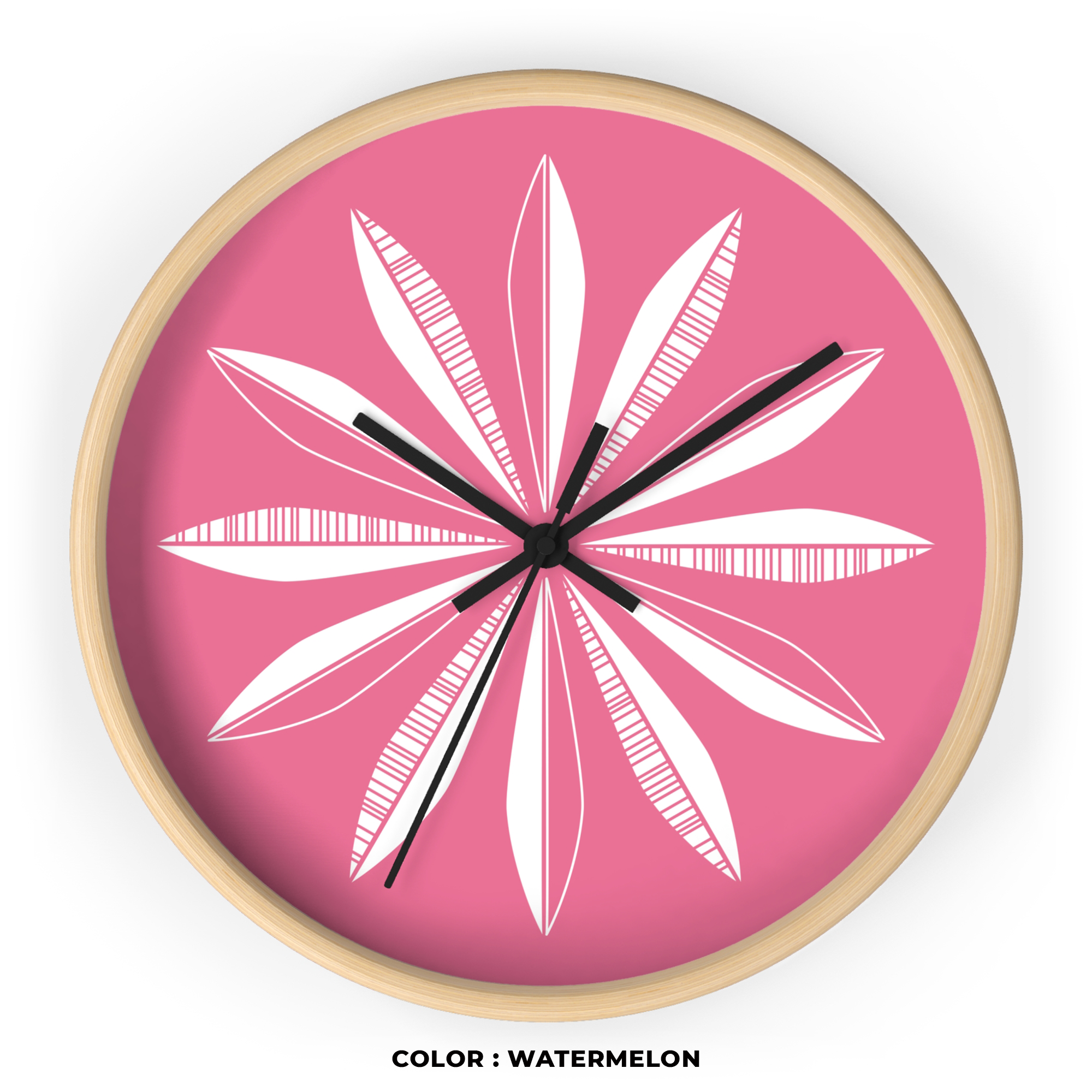 Retro Feathers Wall Clock in Watermelon product thumbnail image Retro Feathers Wall Clock in Watermelon product thumbnail image