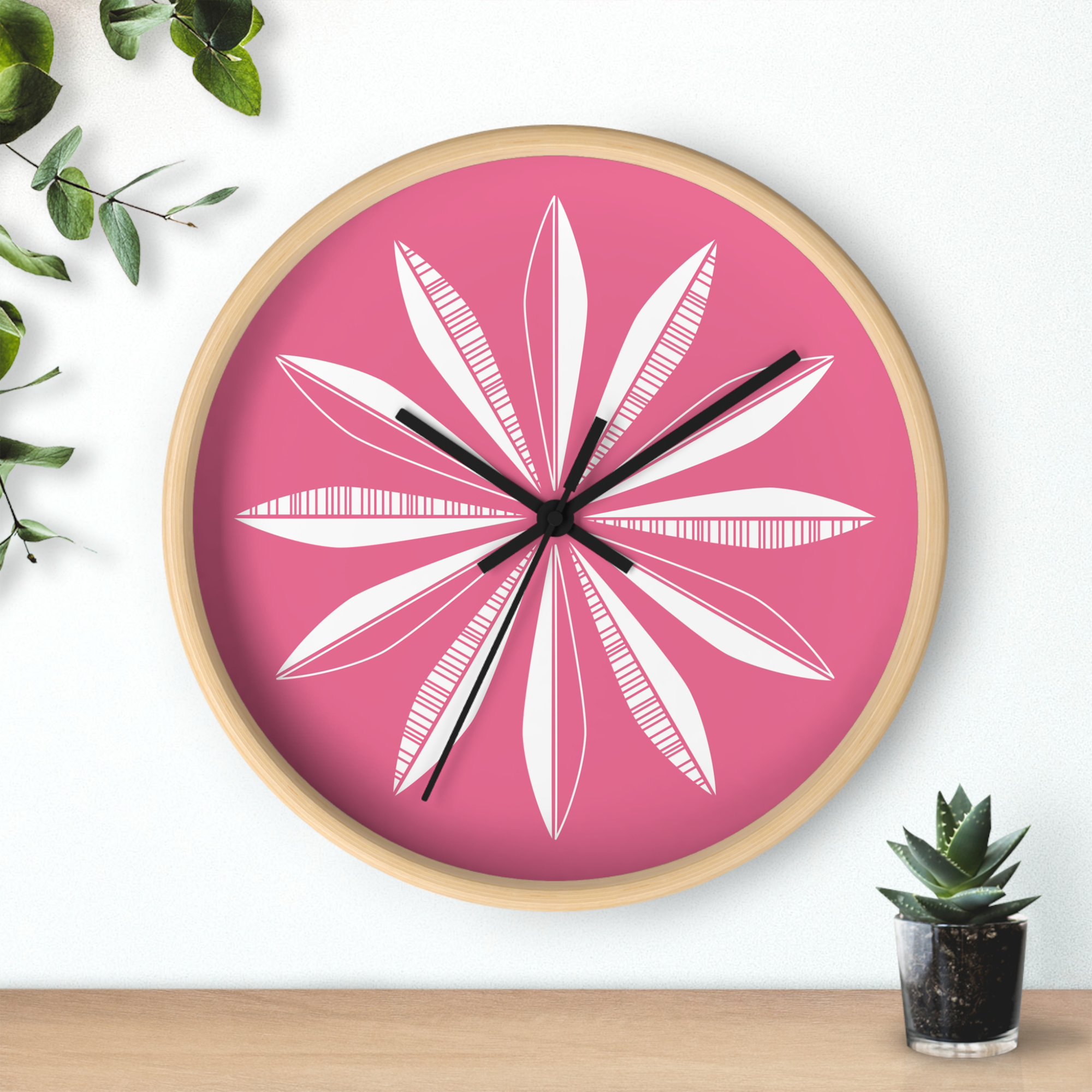 Retro Feathers Wall Clock in Watermelon product thumbnail image Retro Feathers Wall Clock in Watermelon product thumbnail image