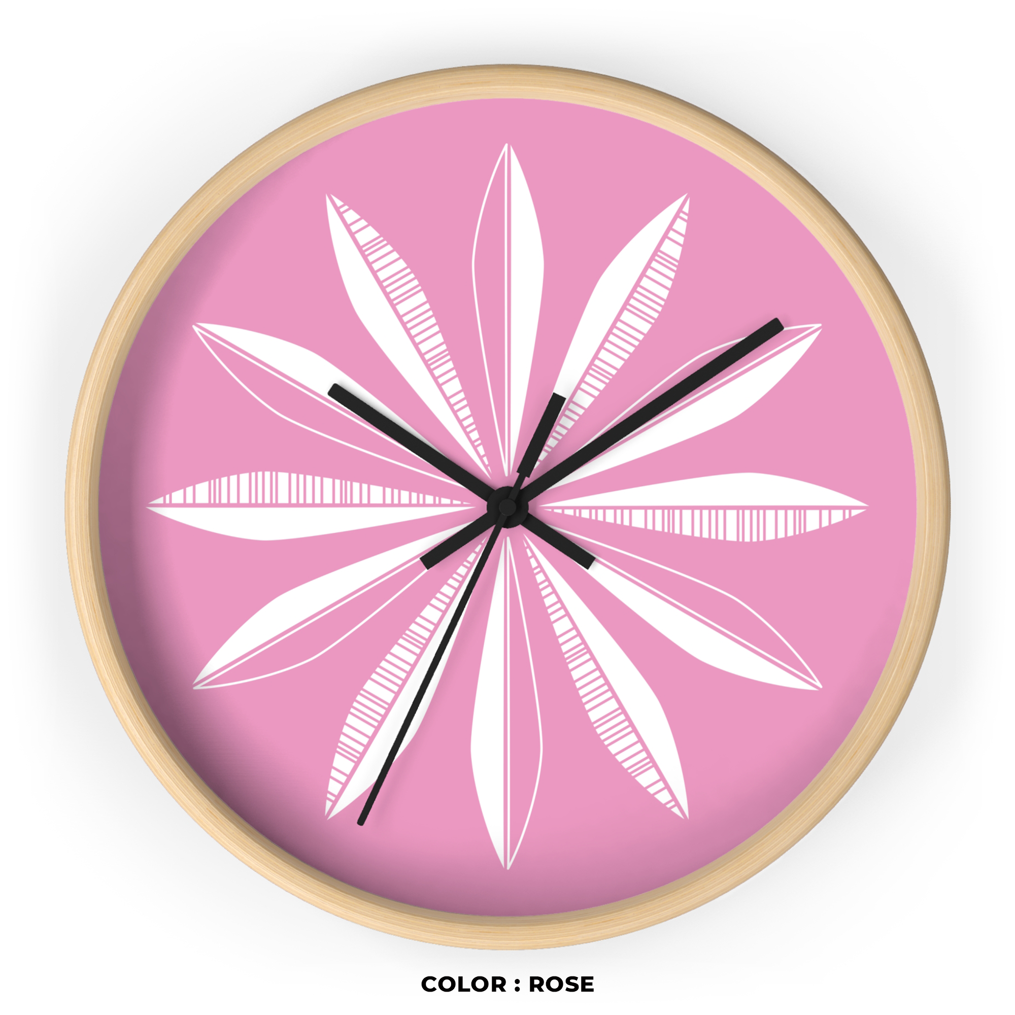 Retro Feathers Wall Clock in Rose product thumbnail image Retro Feathers Wall Clock in Rose product thumbnail image