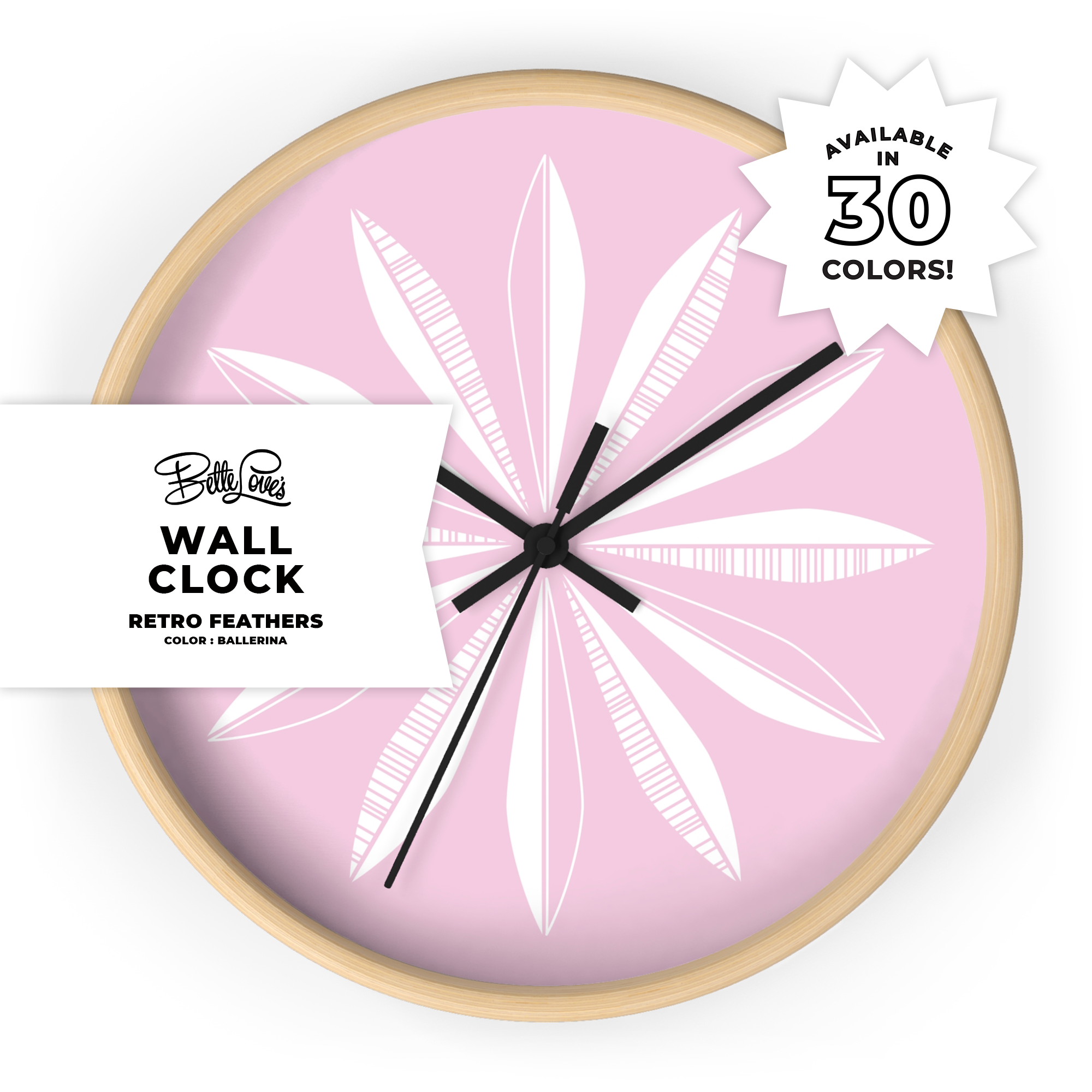 Retro Feathers Wall Clock in Ballerina Retro Feathers Wall Clock in Ballerina