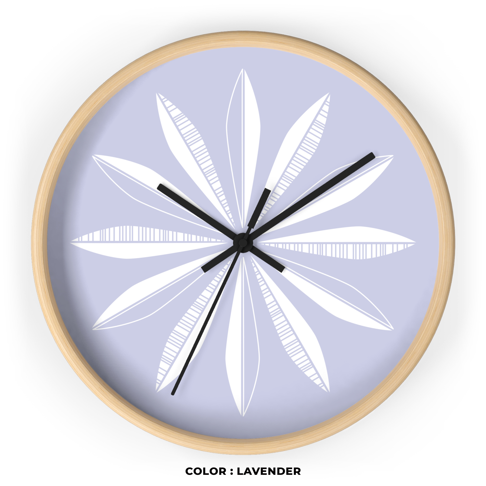 Retro Feathers Wall Clock in Lavender product thumbnail image Retro Feathers Wall Clock in Lavender product thumbnail image
