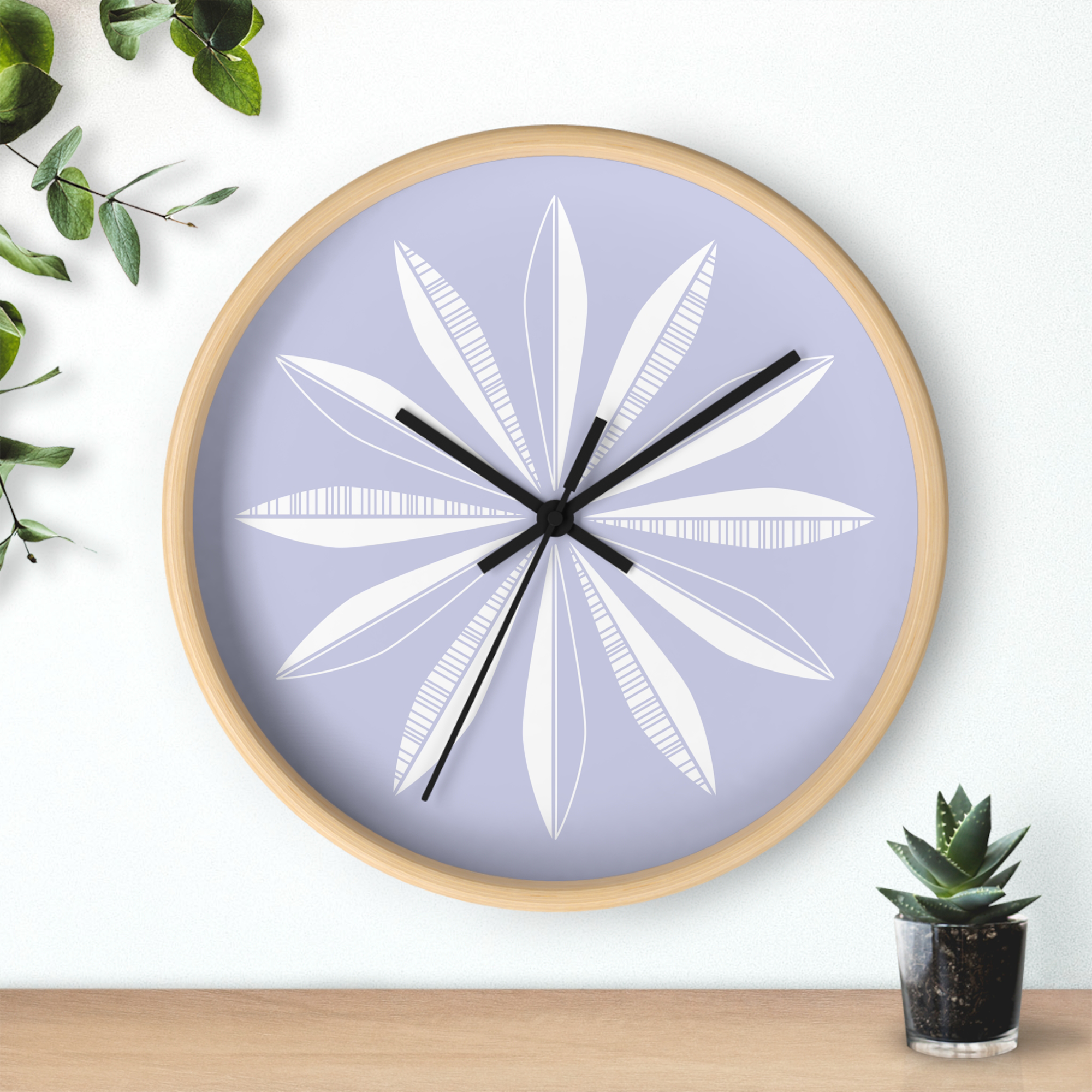 Retro Feathers Wall Clock in Lavender product thumbnail image Retro Feathers Wall Clock in Lavender product thumbnail image