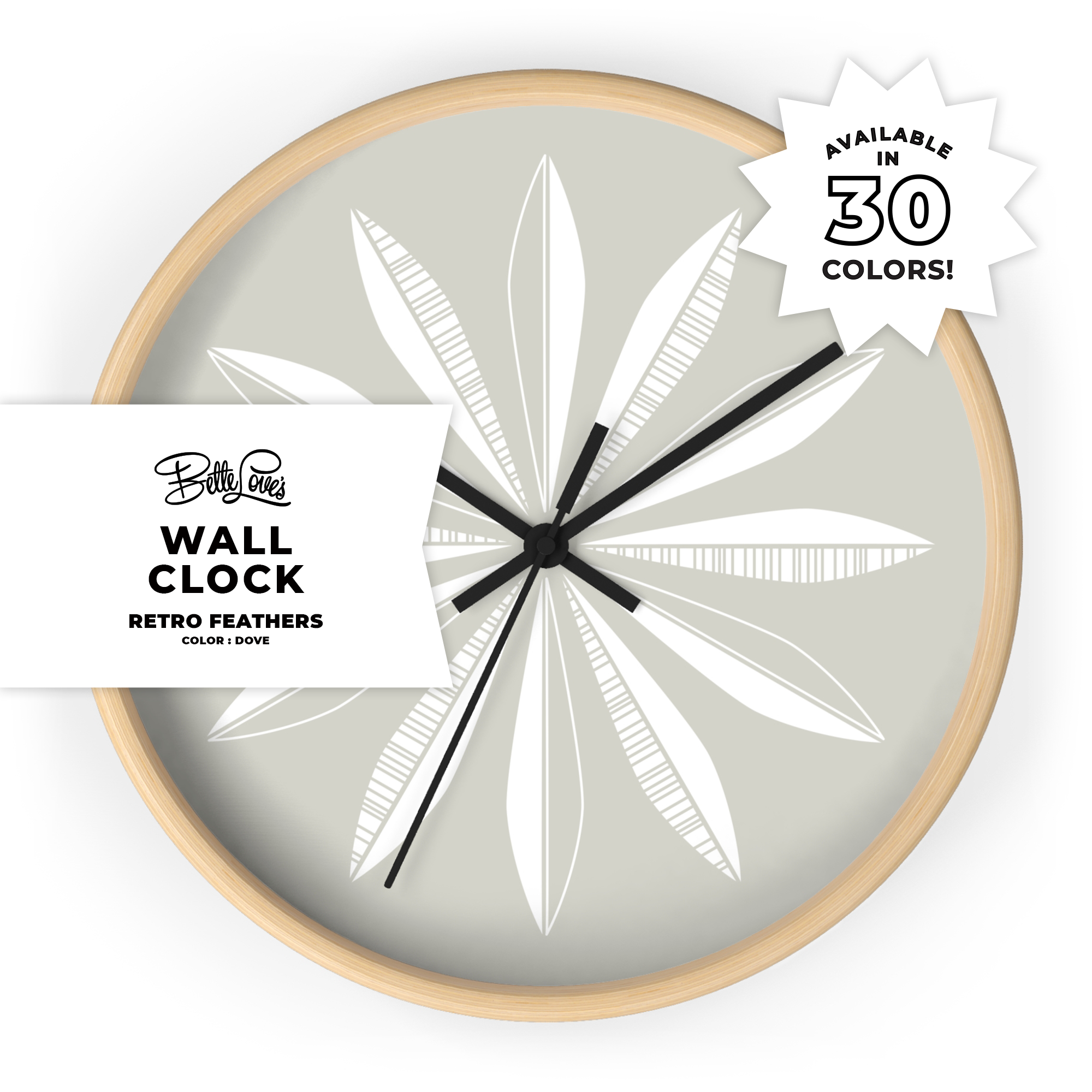 Retro Feathers Wall Clock in Dove Retro Feathers Wall Clock in Dove