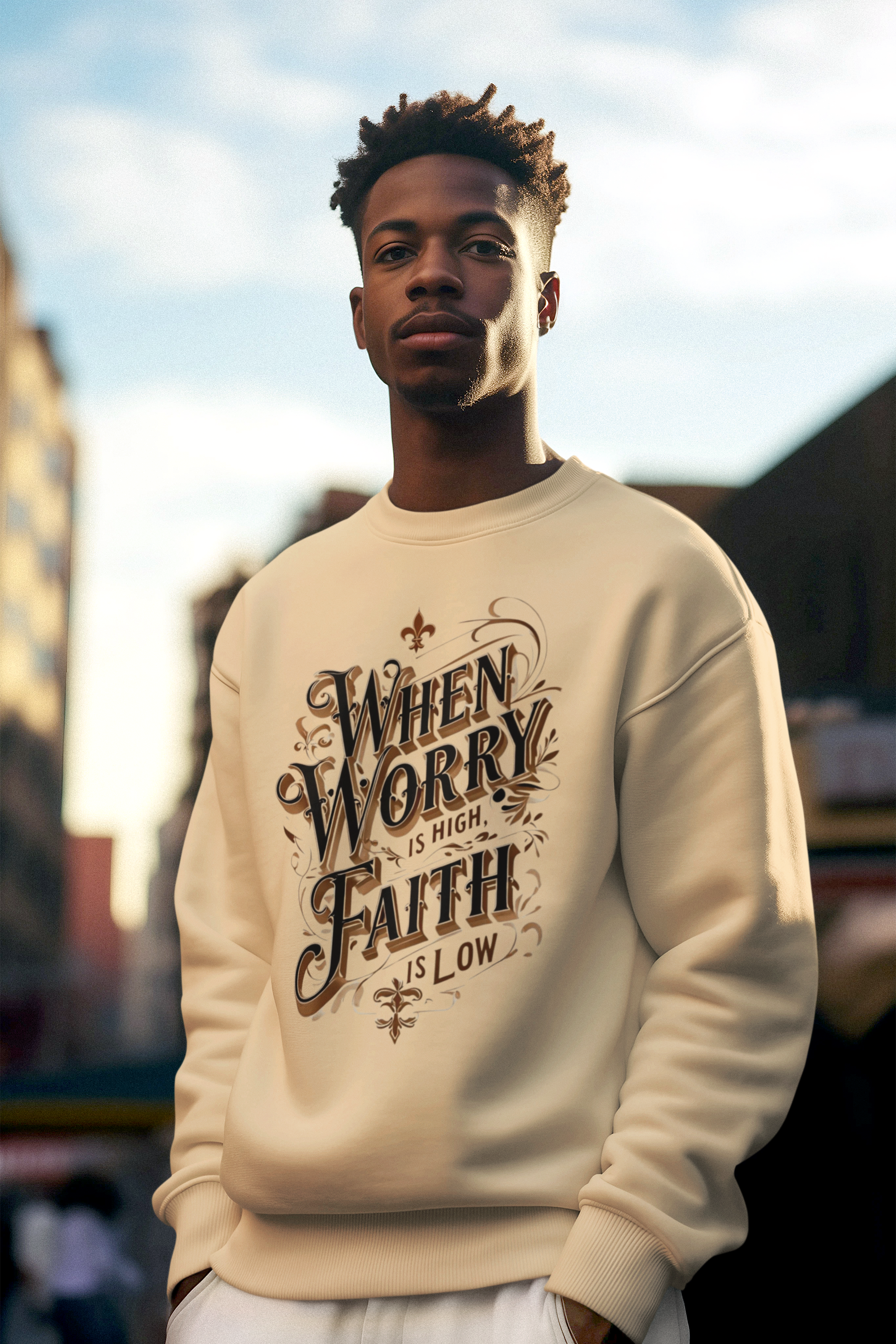 When Worry is High - Faith-Based Christian Sweatshirt product thumbnail image