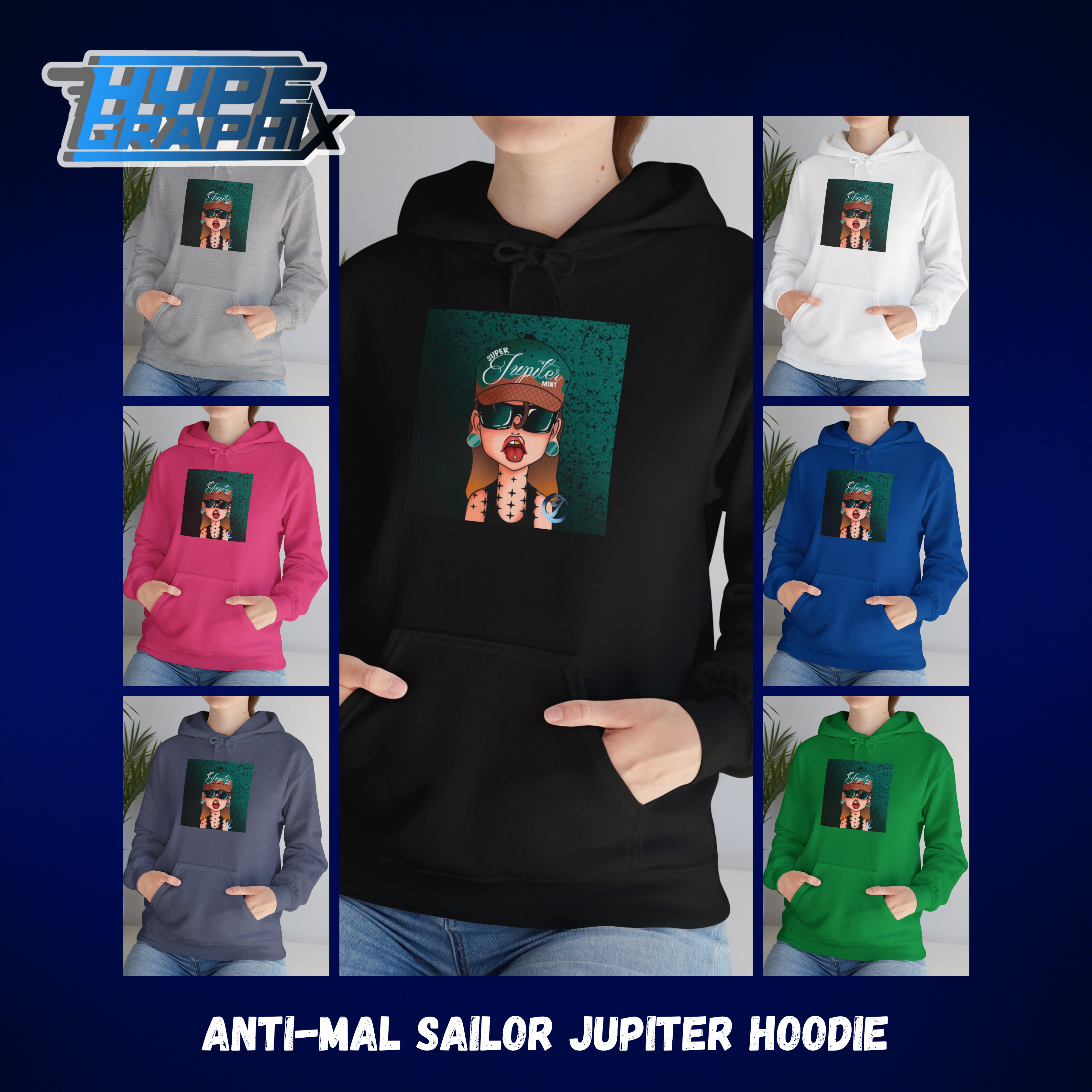 Anti-Mal Sailor Jupiter Unisex Heavy Blend™ Hooded Sweatshirt product thumbnail image Anti-Mal Sailor Jupiter Unisex Heavy Blend™ Hooded Sweatshirt product thumbnail image