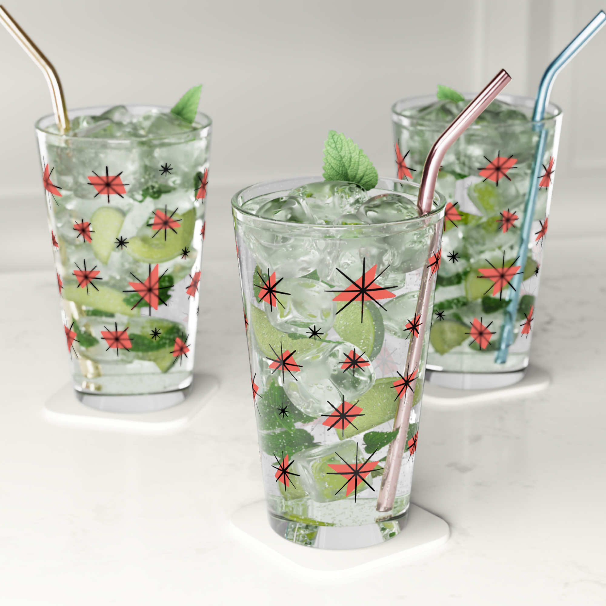 Retro Stars Pint Glass in Cherry product thumbnail image