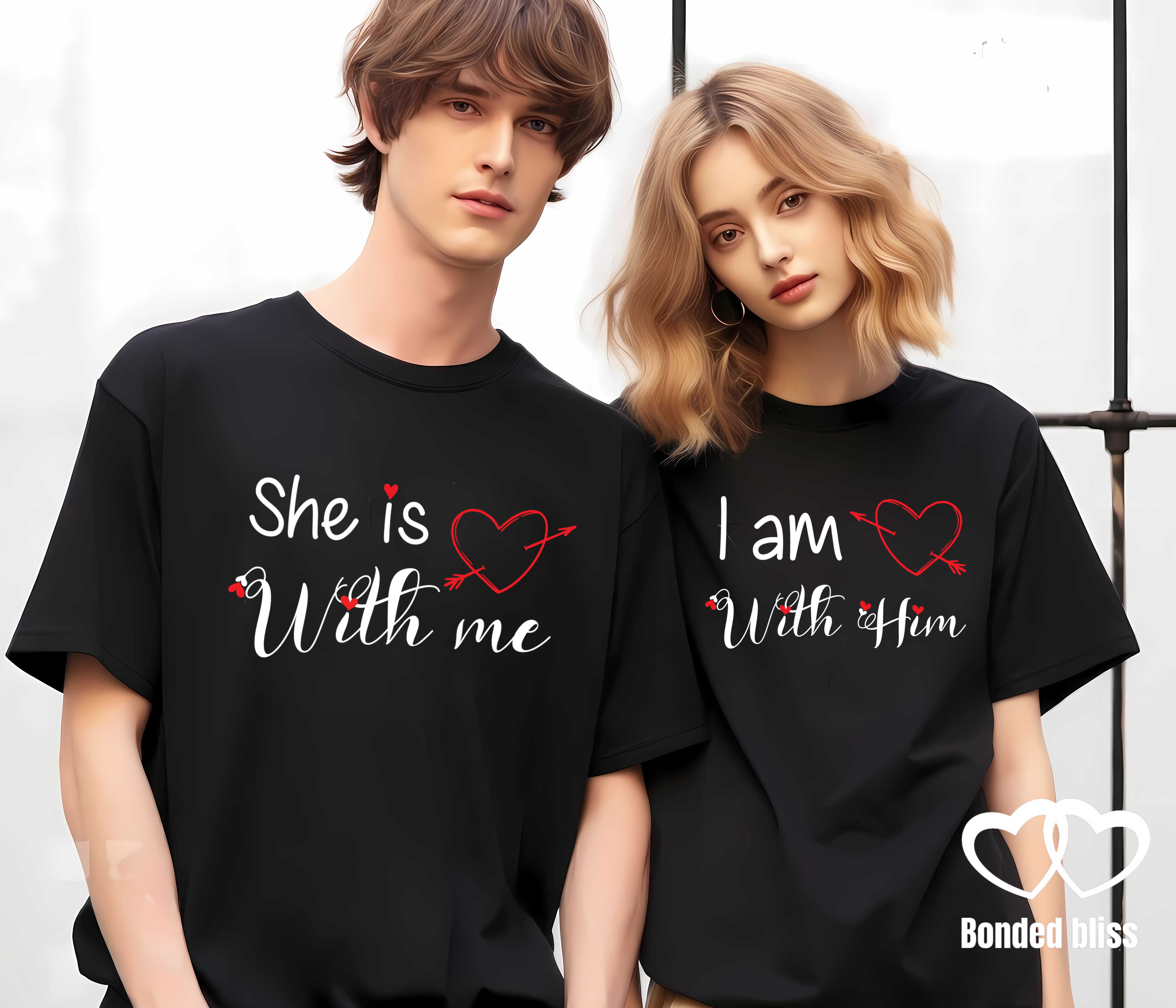 Matching Couple T-Shirts – "She is with me" & "I am with him" Matching Couple T-Shirts – "She is with me" & "I am with him"