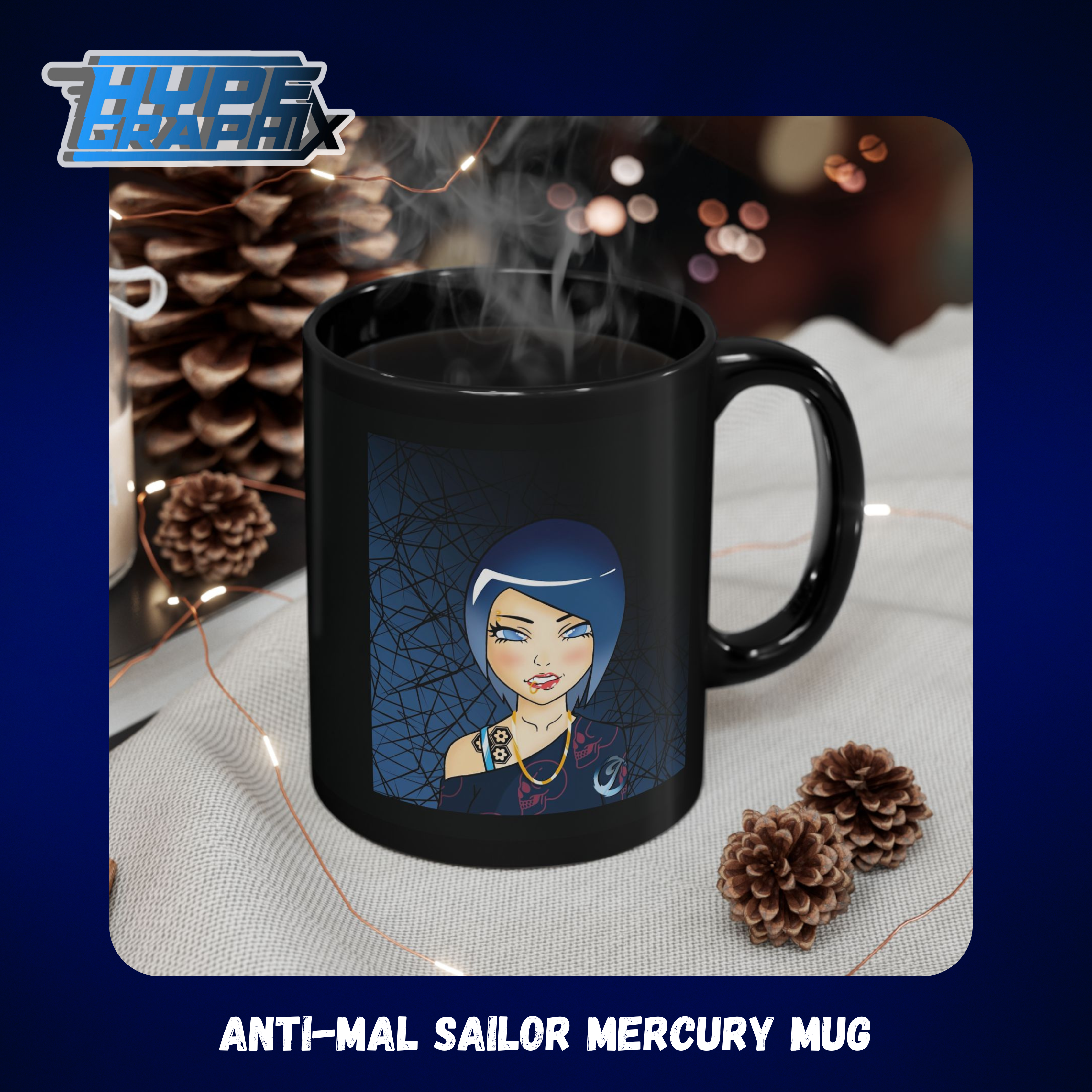 Anti-Mal Sailor Mercury Black Mug (11oz, 15oz)