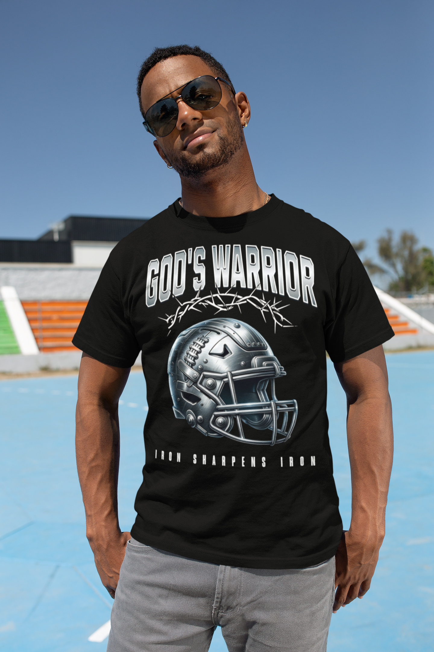 God's Warrior Short Sleeve Tee | Iron Sharpens Iron | Football Faith Shirt product thumbnail image God's Warrior Short Sleeve Tee | Iron Sharpens Iron | Football Faith Shirt product thumbnail image