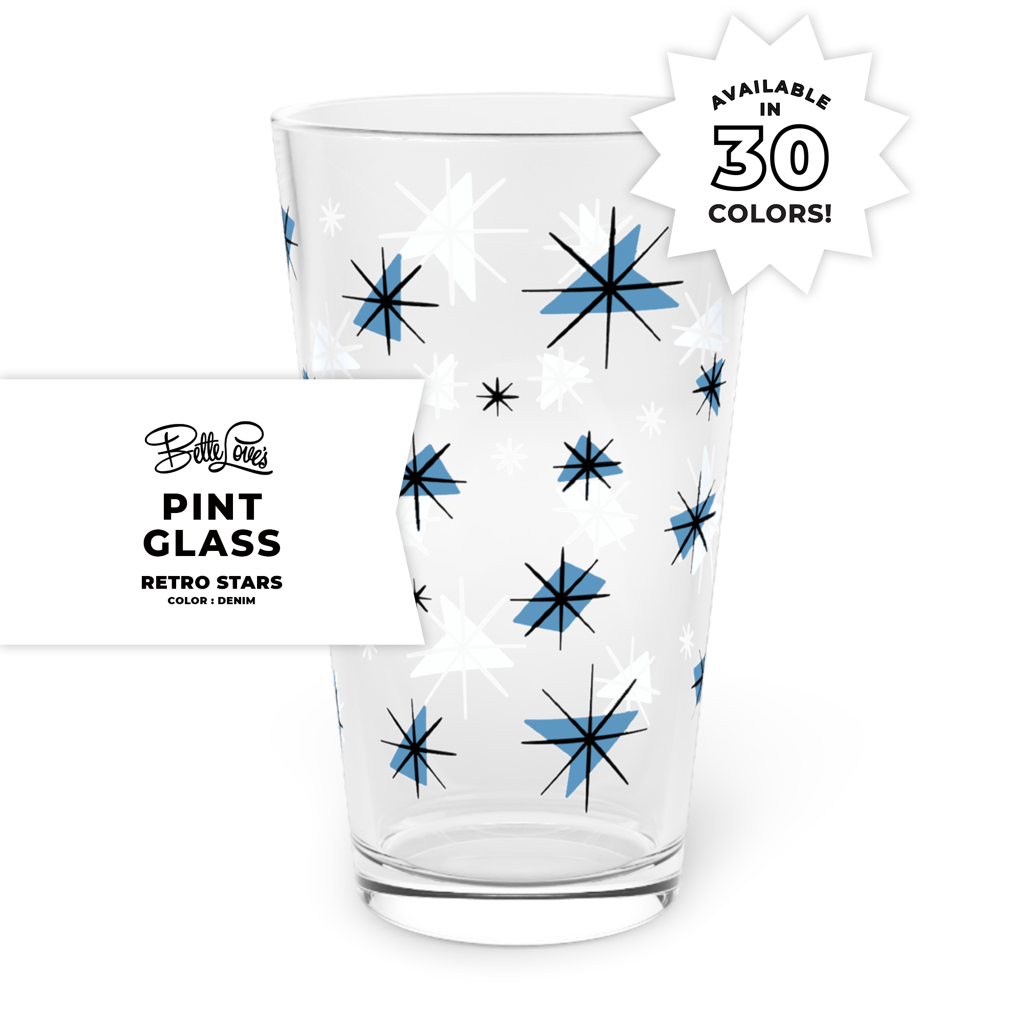 Retro Stars Pint Glass in Denim Retro Stars Pint Glass in Denim
