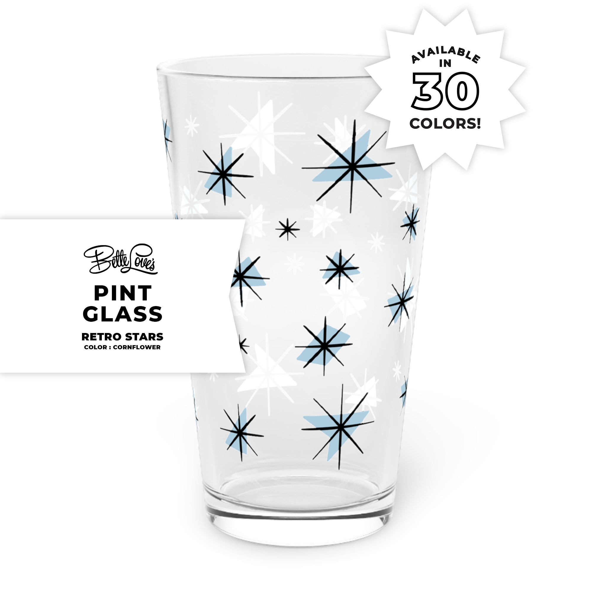 Retro Stars Pint Glass in Cornflower Retro Stars Pint Glass in Cornflower