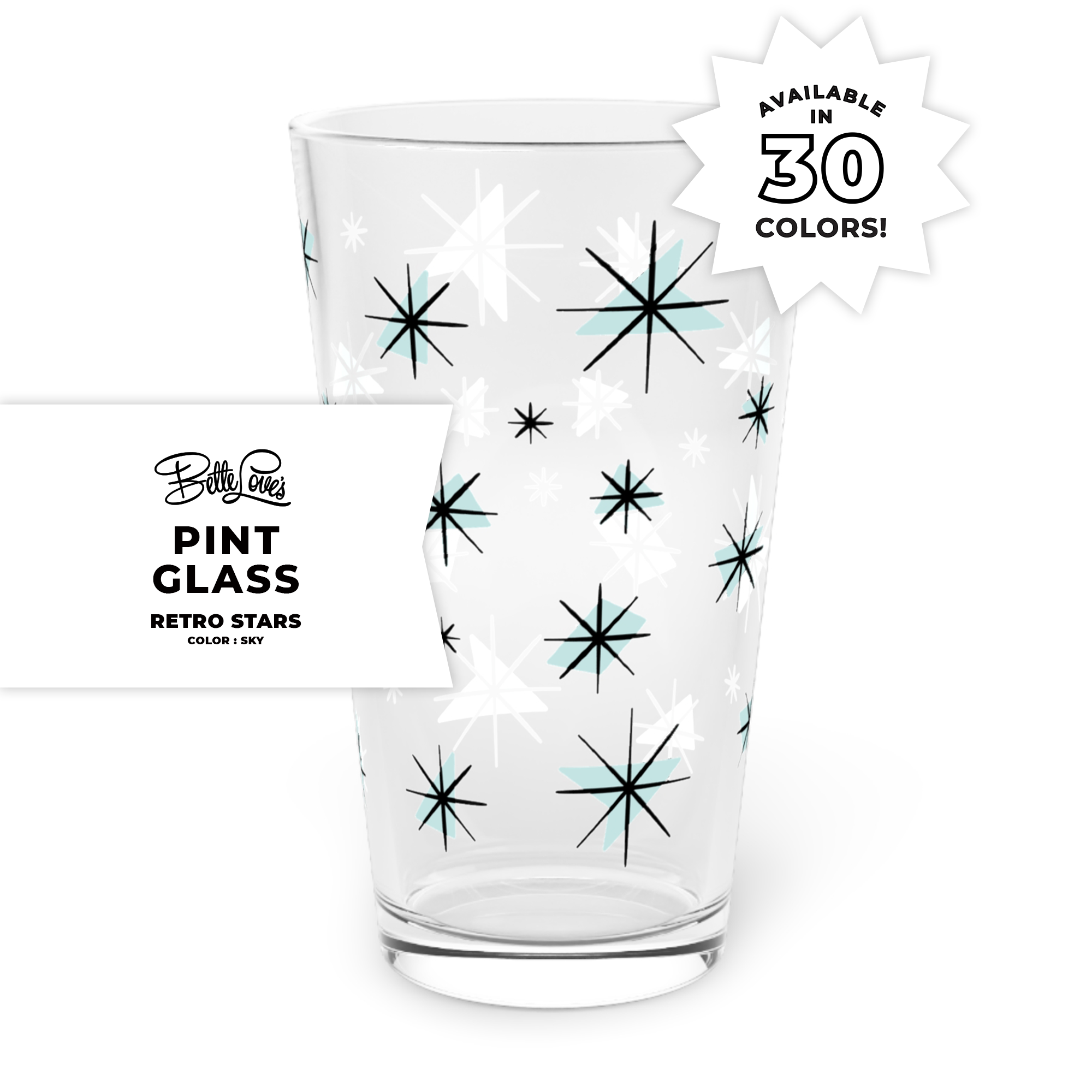 Retro Stars Pint Glass in Sky