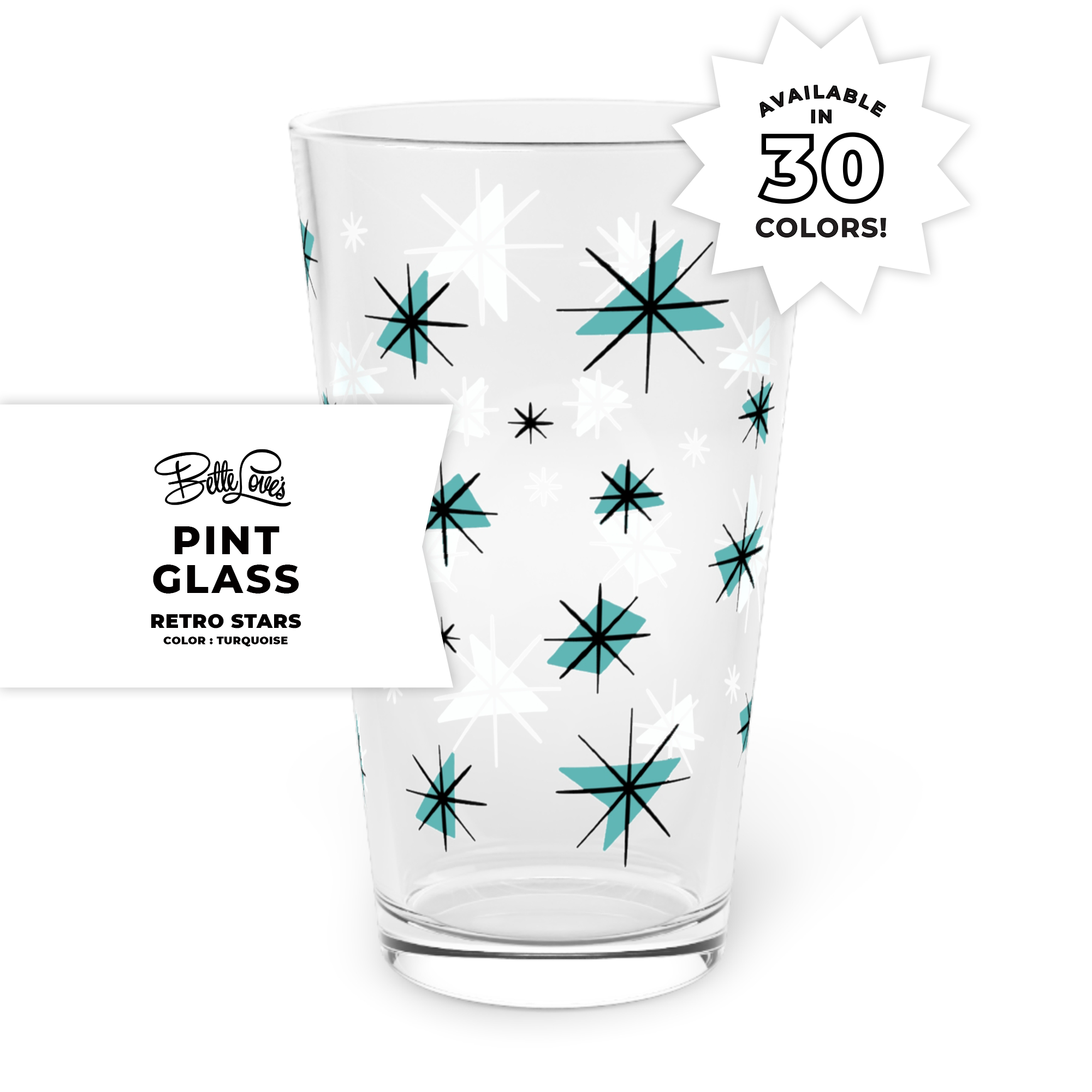 Retro Stars Pint Glass in Turquoise Retro Stars Pint Glass in Turquoise