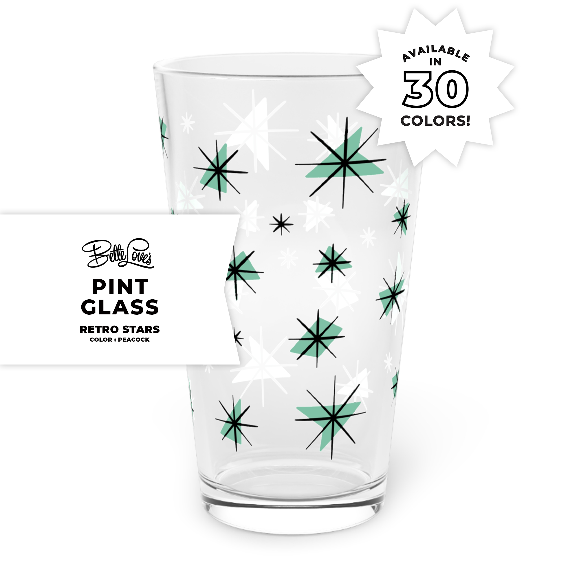 Retro Stars Pint Glass in Peacock Retro Stars Pint Glass in Peacock