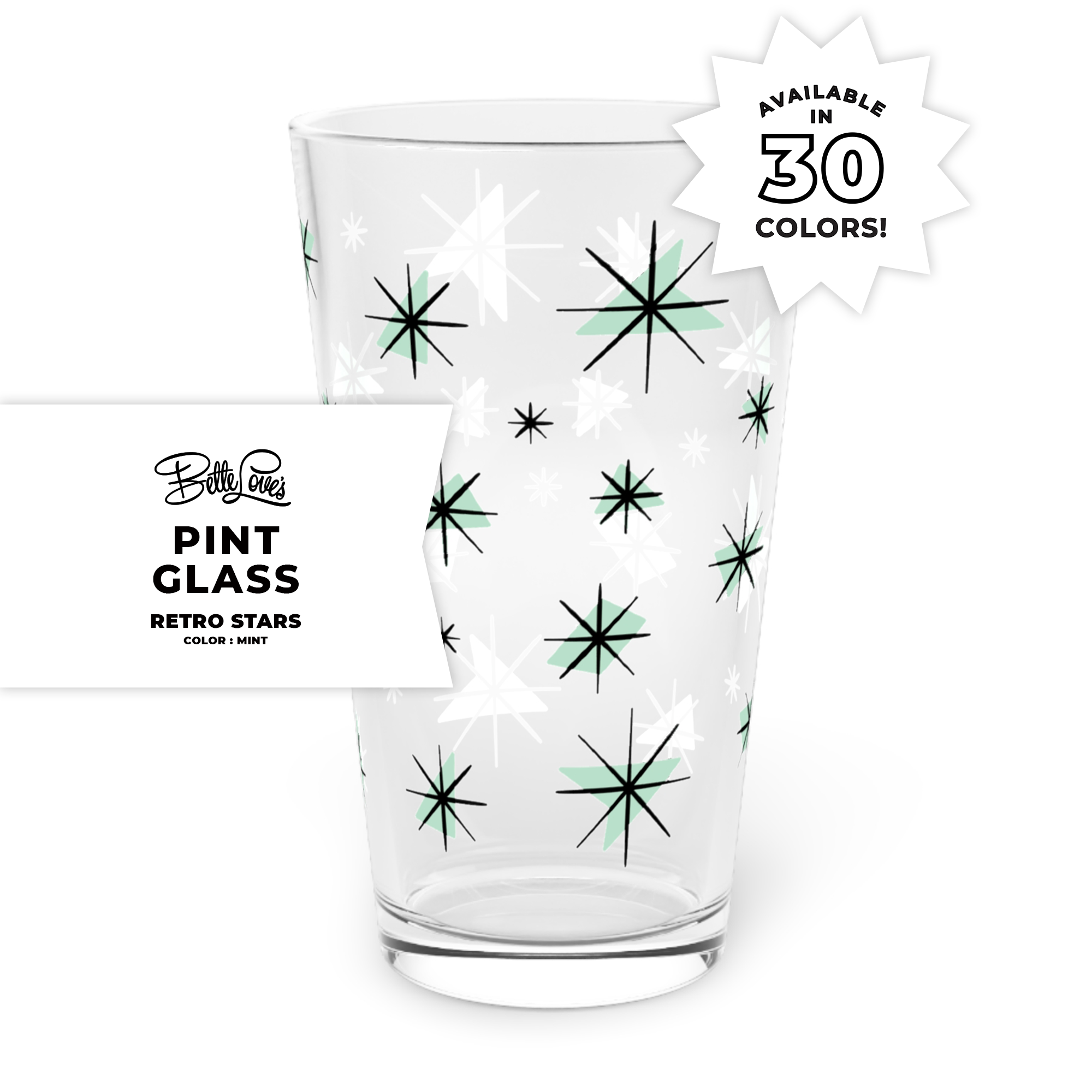 Retro Stars Pint Glass in Mint Retro Stars Pint Glass in Mint