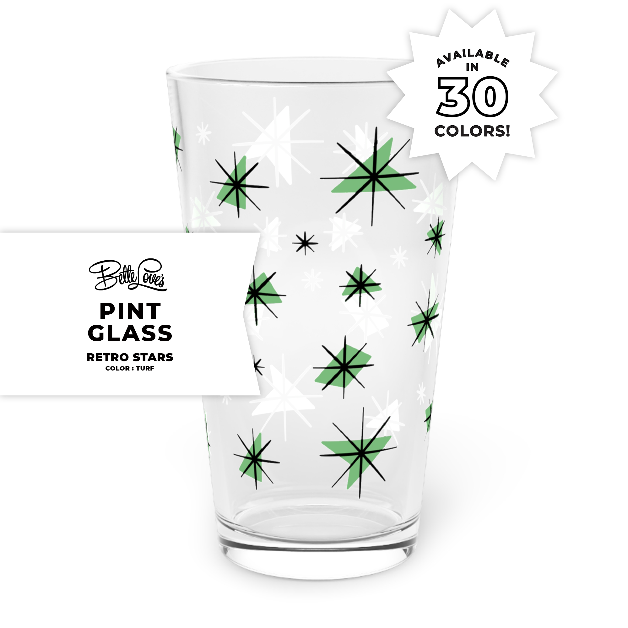 Retro Stars Pint Glass in Turf