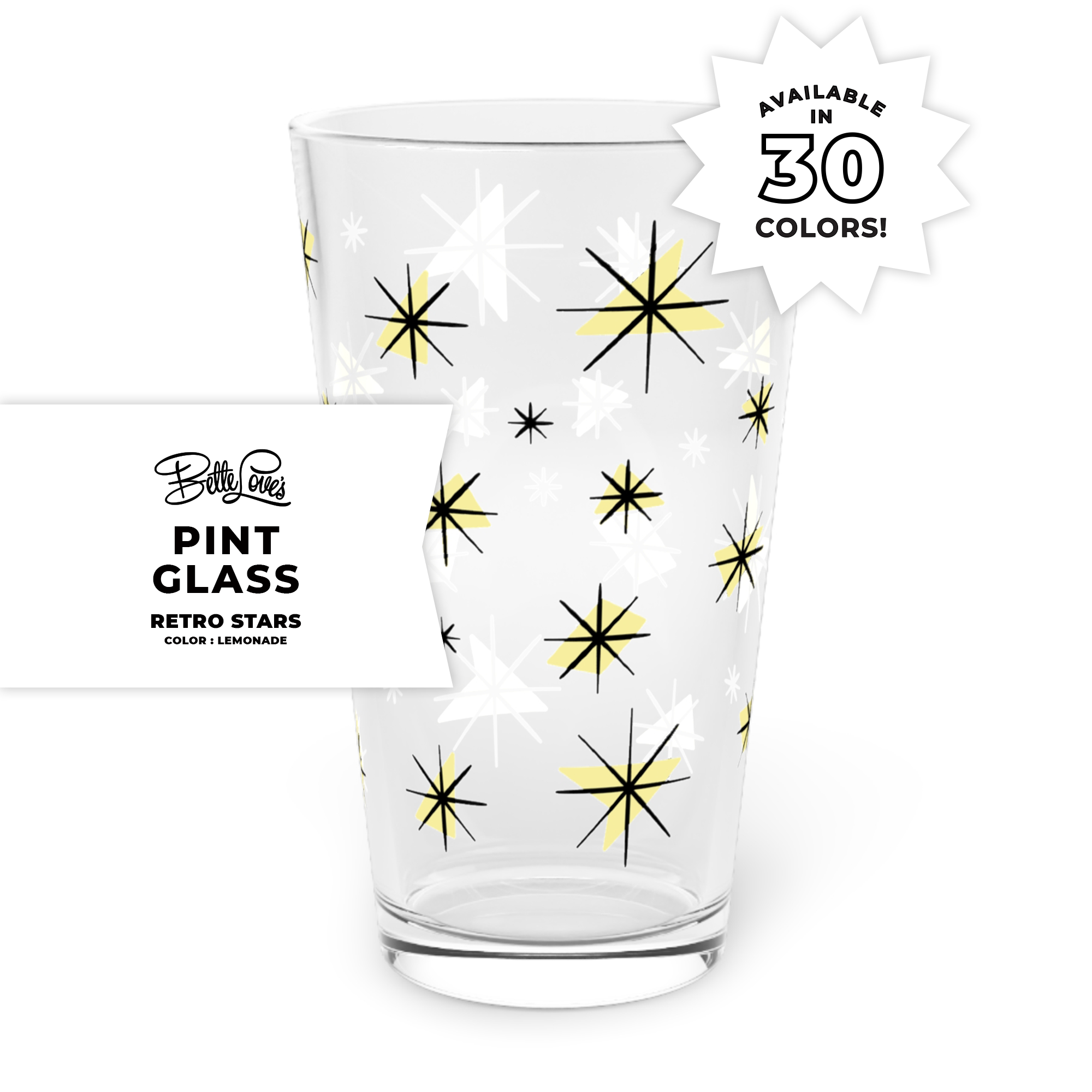 Retro Stars Pint Glass in Lemonade Retro Stars Pint Glass in Lemonade