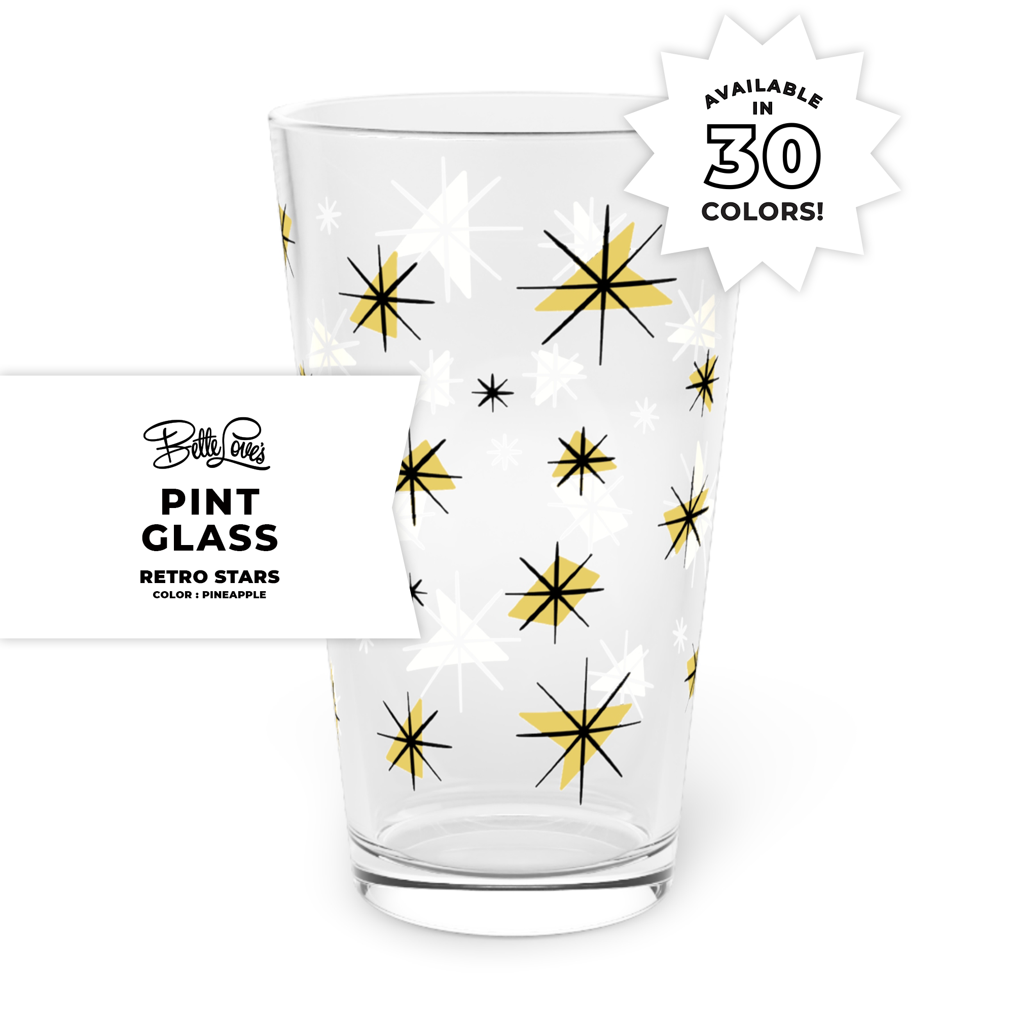 Retro Stars Pint Glass in Pineapple Retro Stars Pint Glass in Pineapple