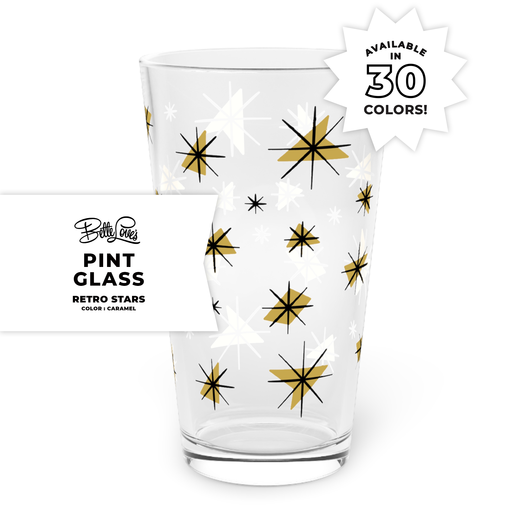 Retro Stars Pint Glass in Caramel Retro Stars Pint Glass in Caramel