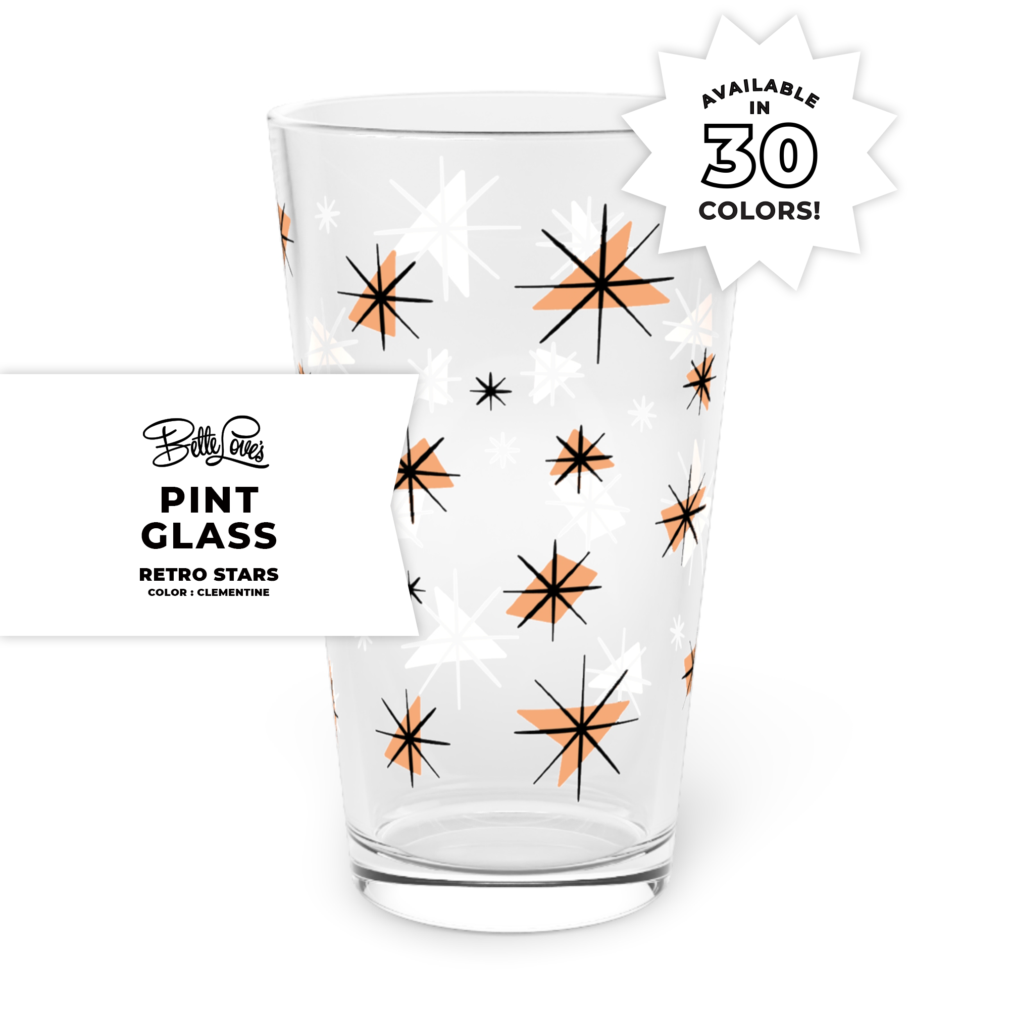 Retro Stars Pint Glass in Clementine Retro Stars Pint Glass in Clementine