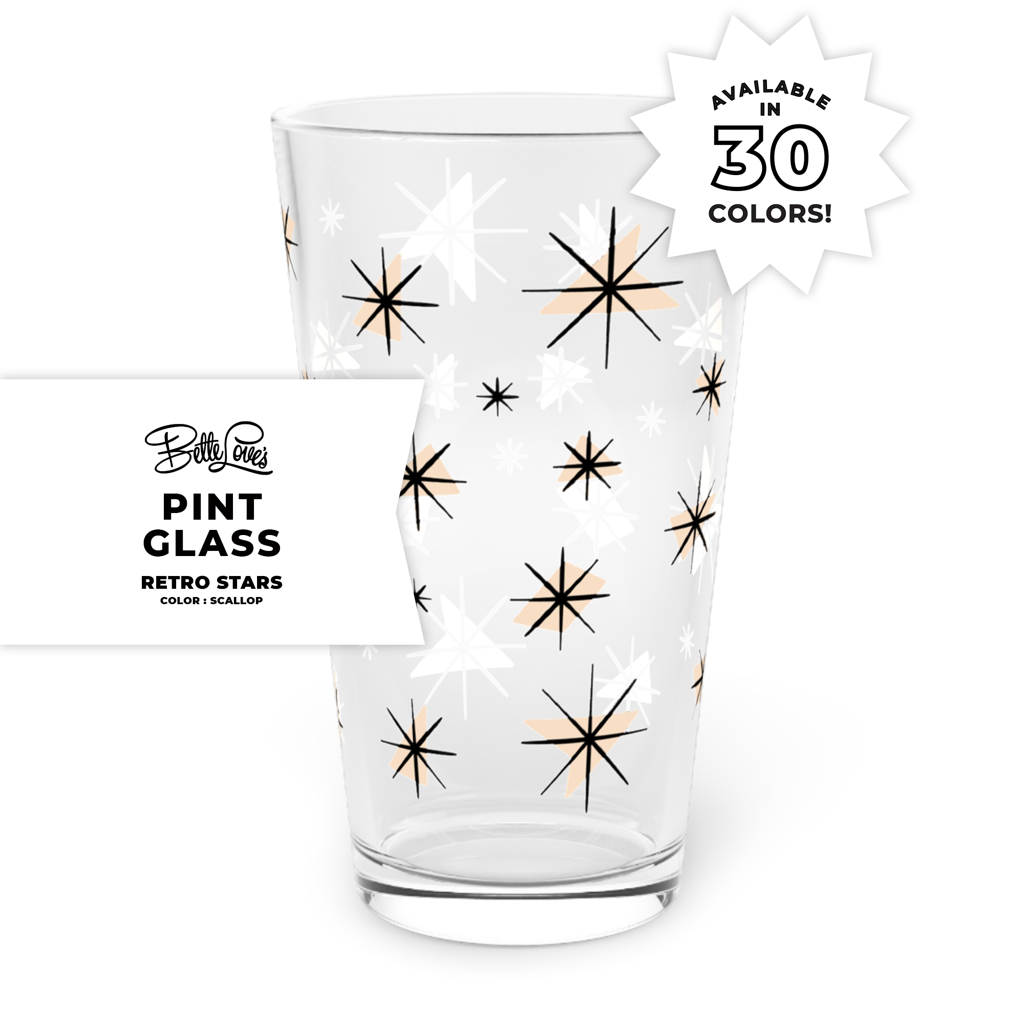 Retro Stars Pint Glass in Scallop Retro Stars Pint Glass in Scallop