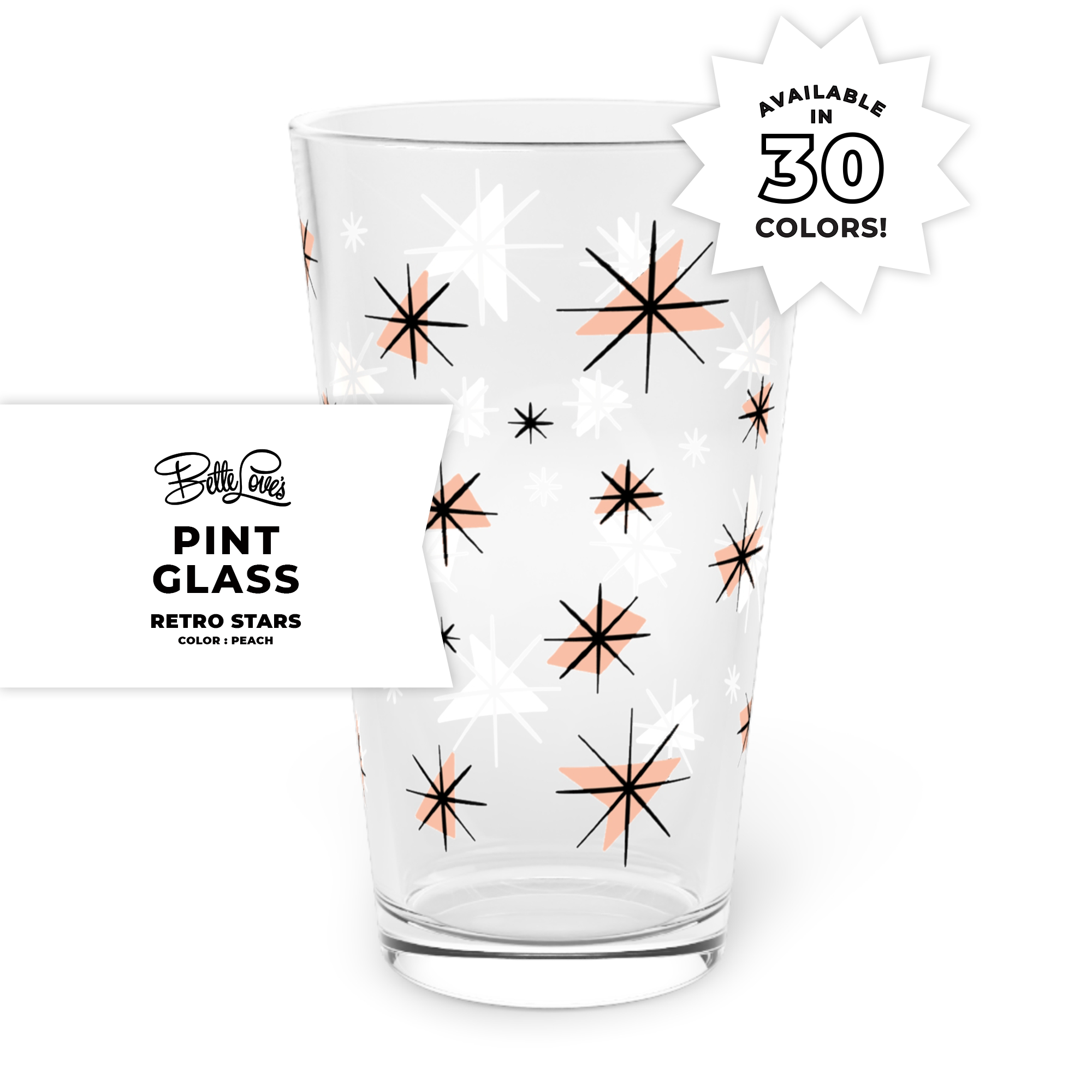 Retro Stars Pint Glass in Peach Retro Stars Pint Glass in Peach