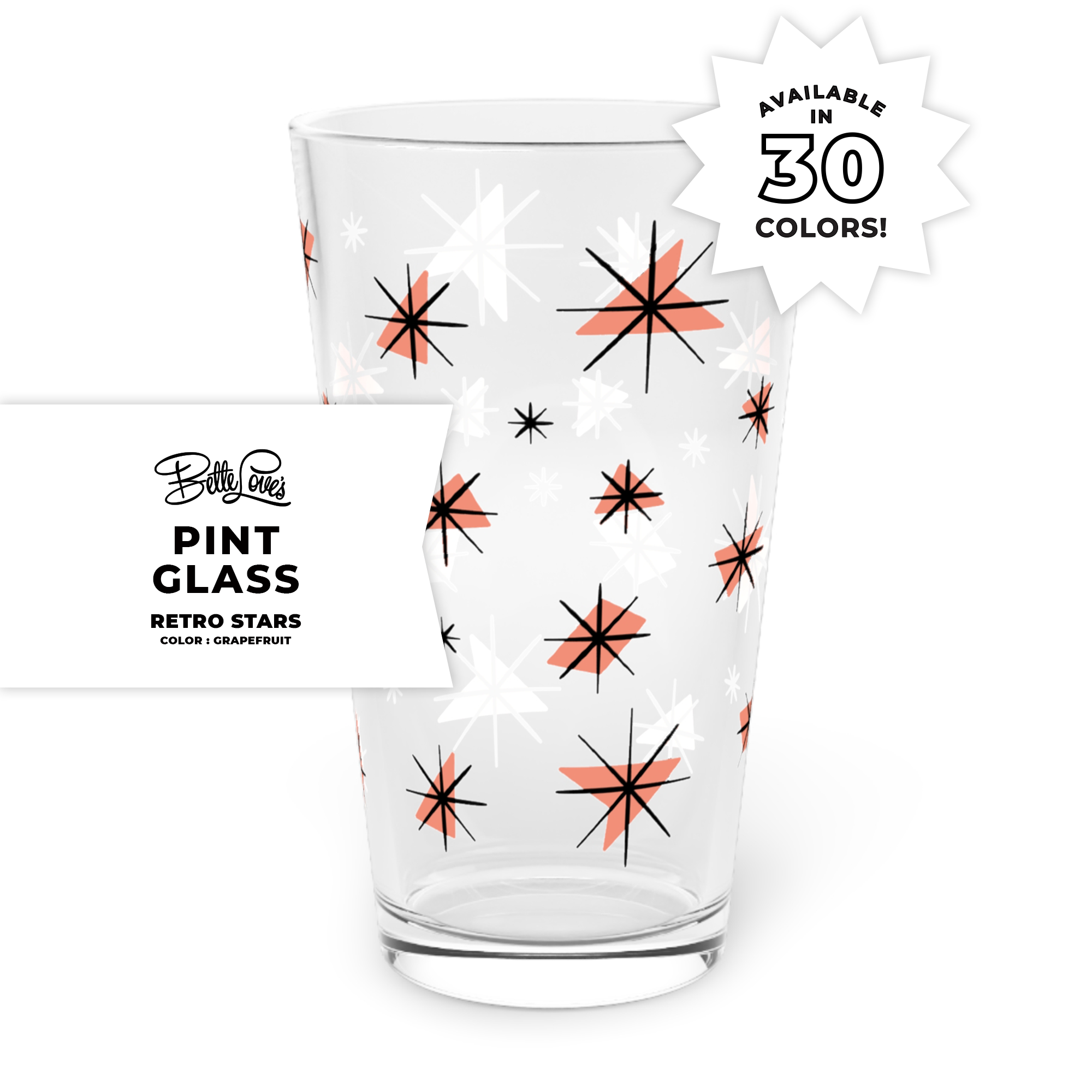 Retro Stars Pint Glass in Grapefruit Retro Stars Pint Glass in Grapefruit