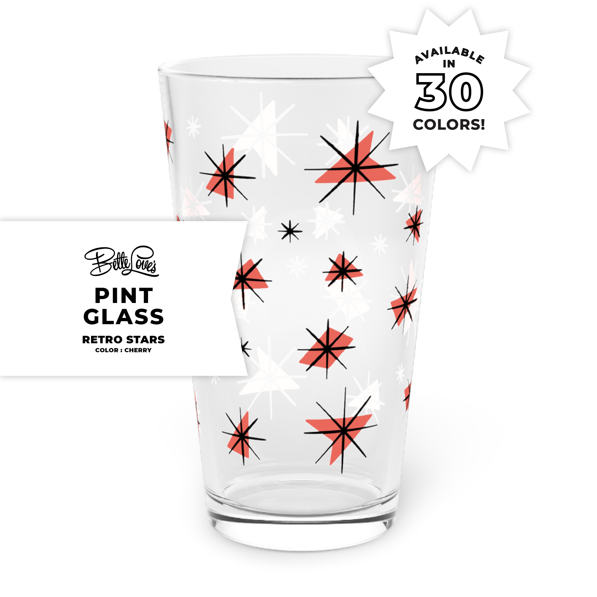 Retro Stars Pint Glass in Cherry Retro Stars Pint Glass in Cherry