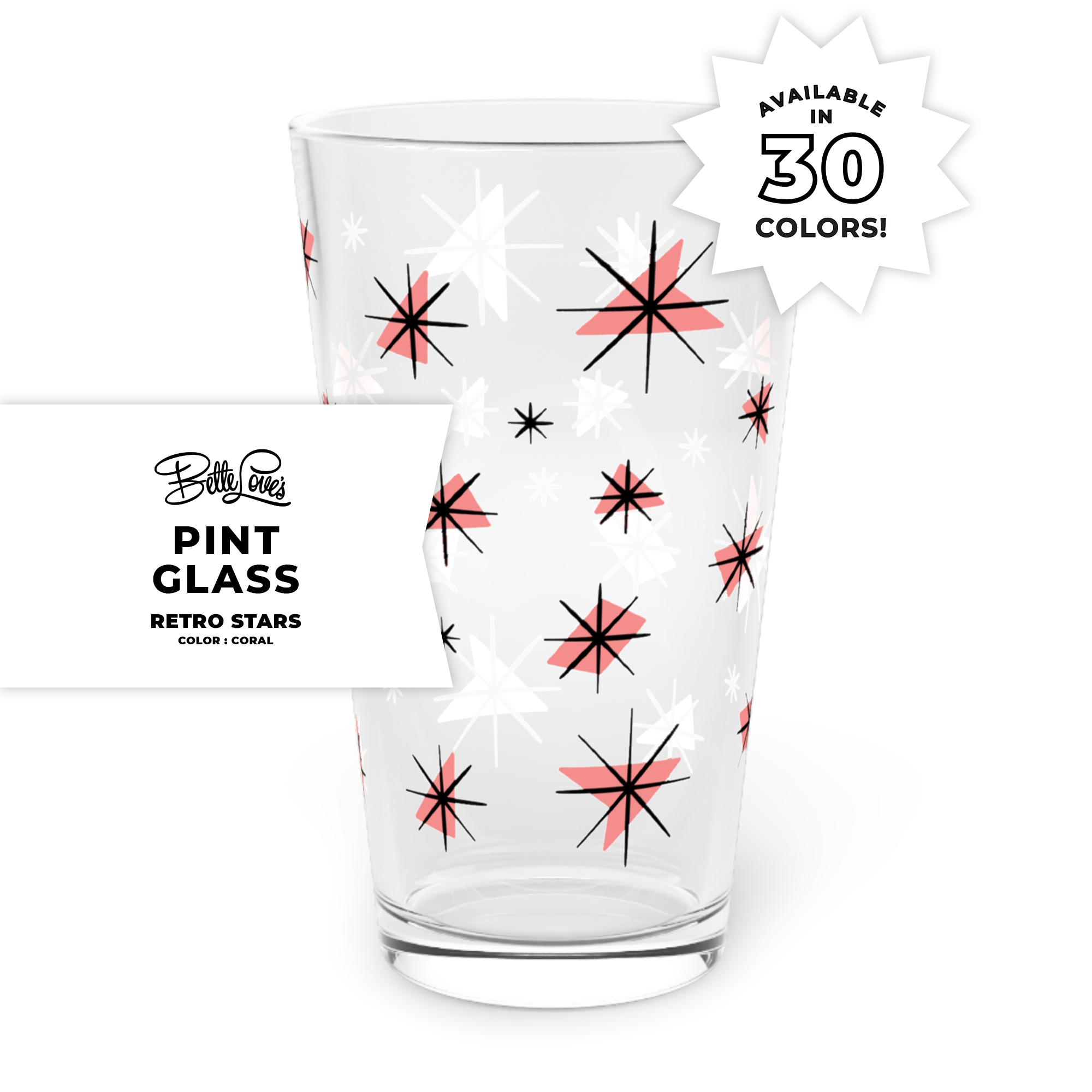 Retro Stars Pint Glass in Coral Retro Stars Pint Glass in Coral