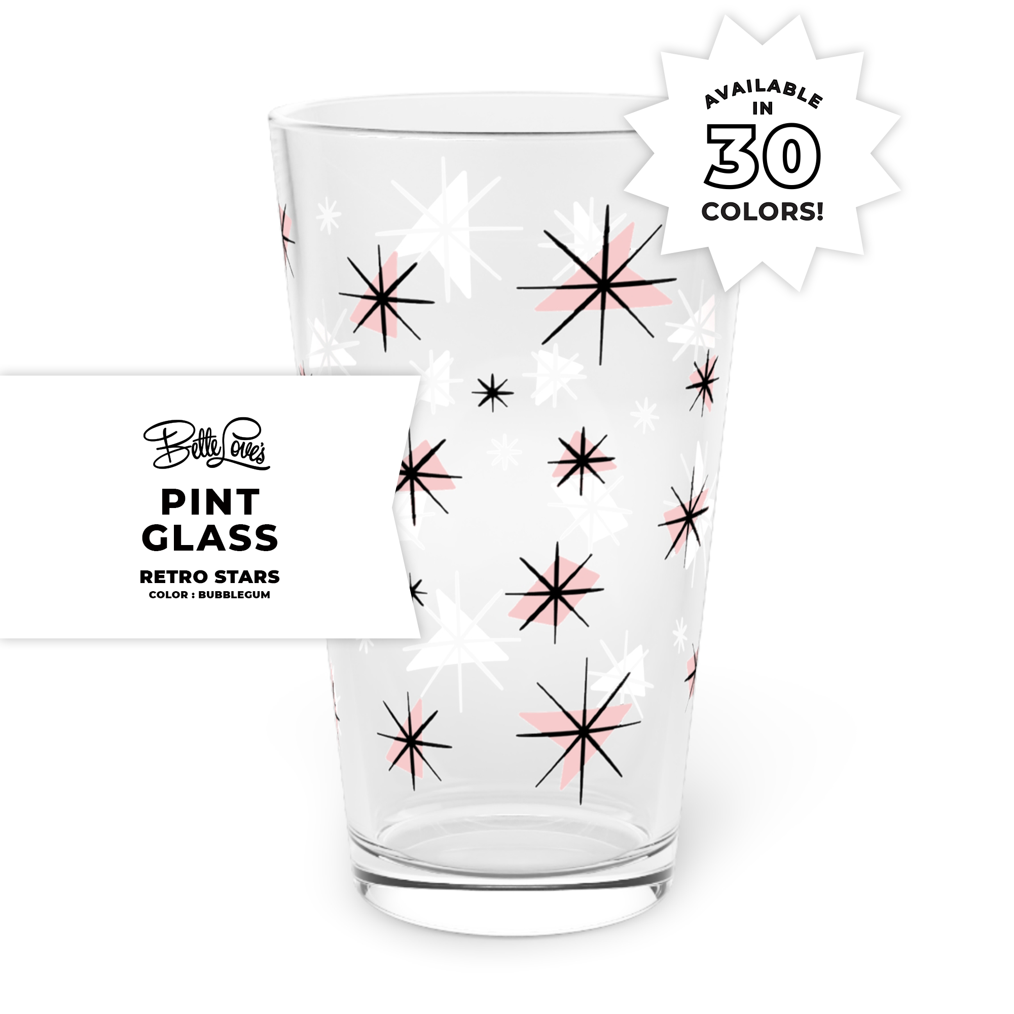 Retro Stars Pint Glass in Bubblegum Retro Stars Pint Glass in Bubblegum