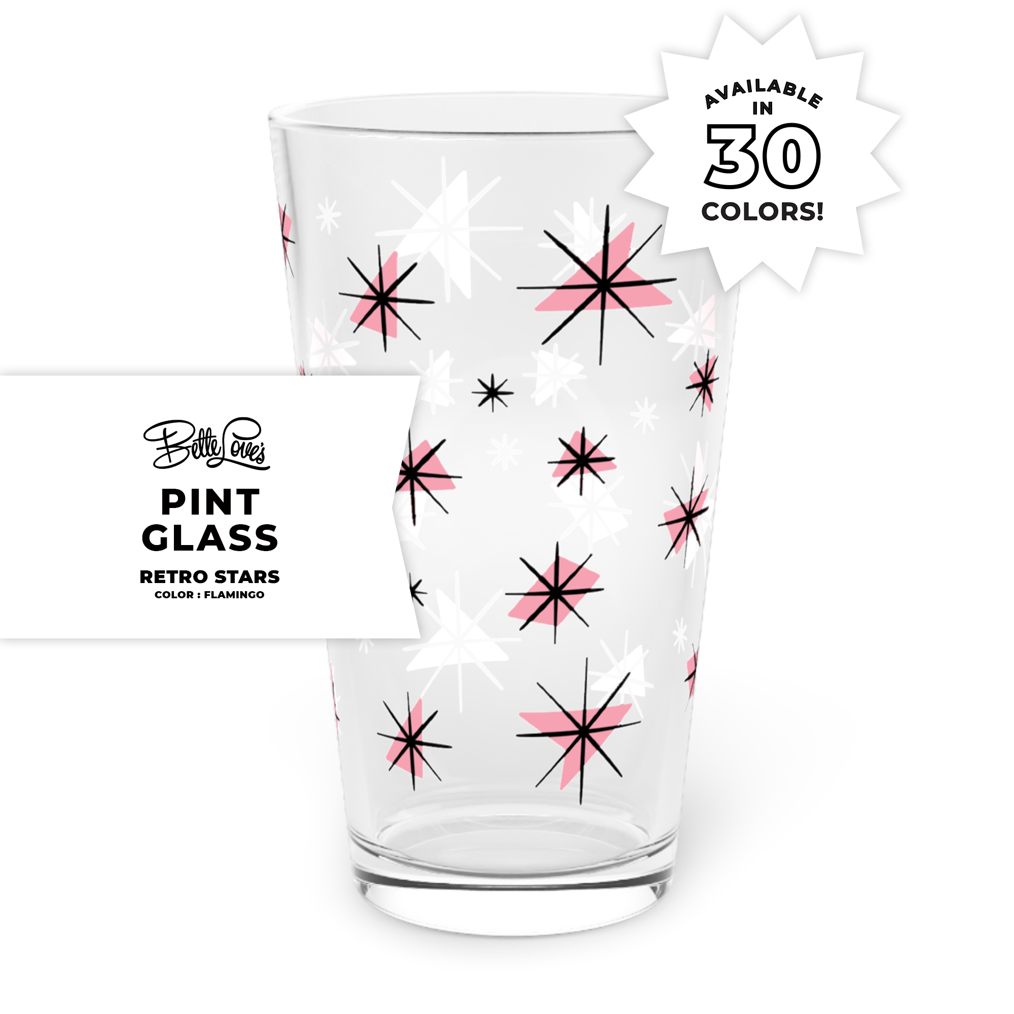 Retro Stars Pint Glass in Flamingo Retro Stars Pint Glass in Flamingo