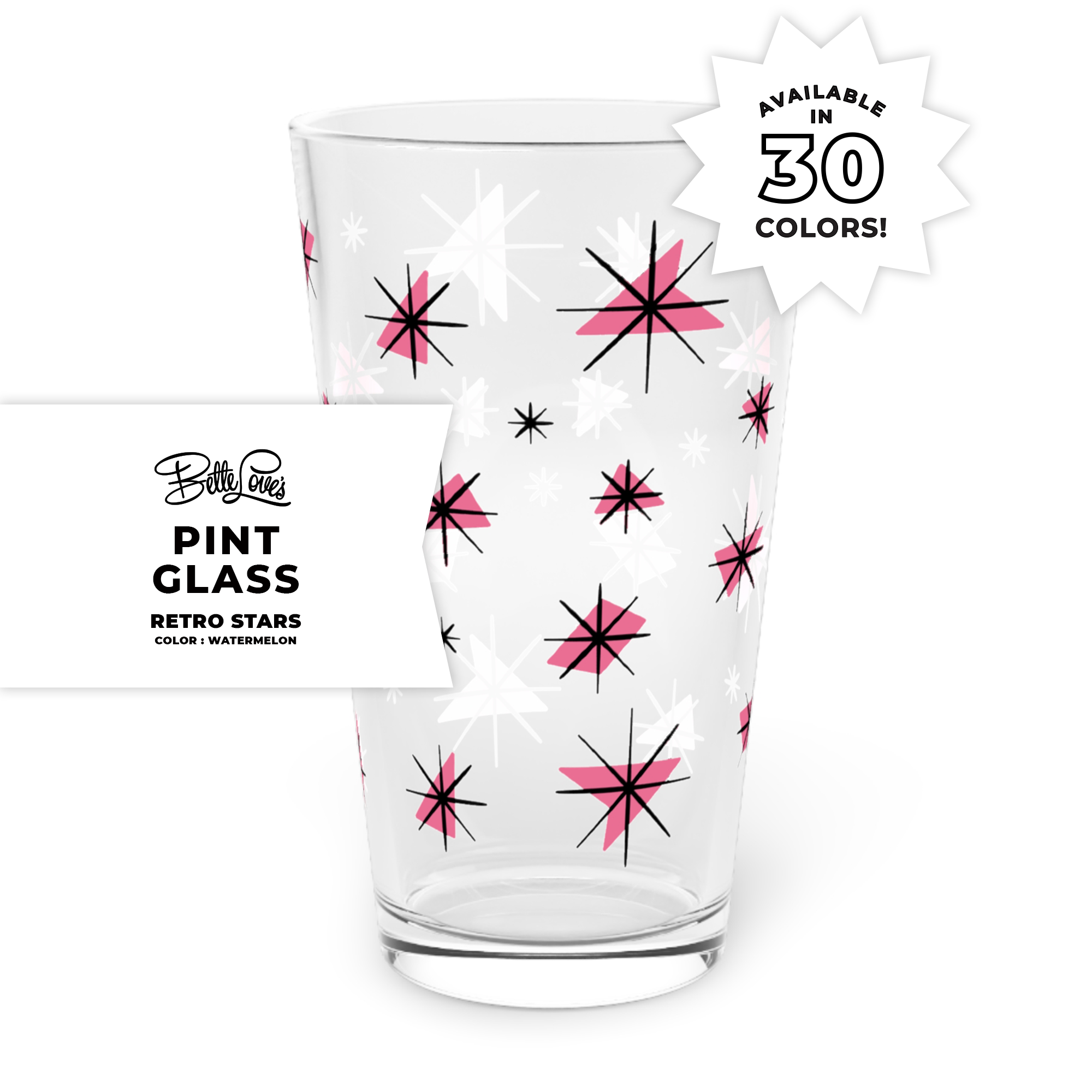 Retro Stars Pint Glass in Watermelon