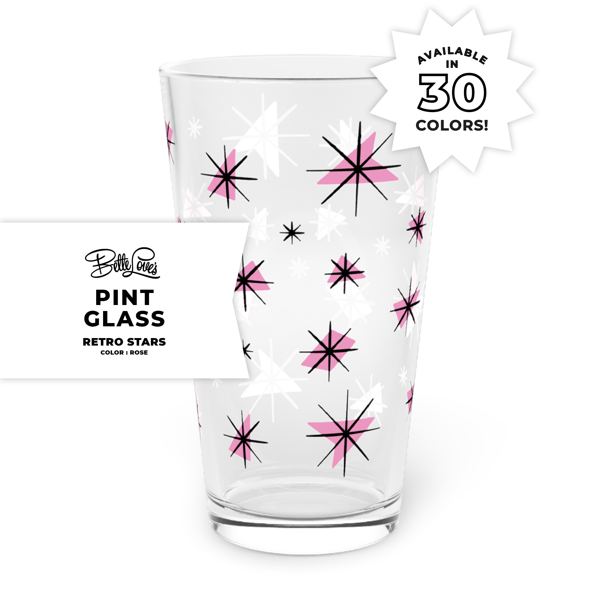 Retro Stars Pint Glass in Rose Retro Stars Pint Glass in Rose