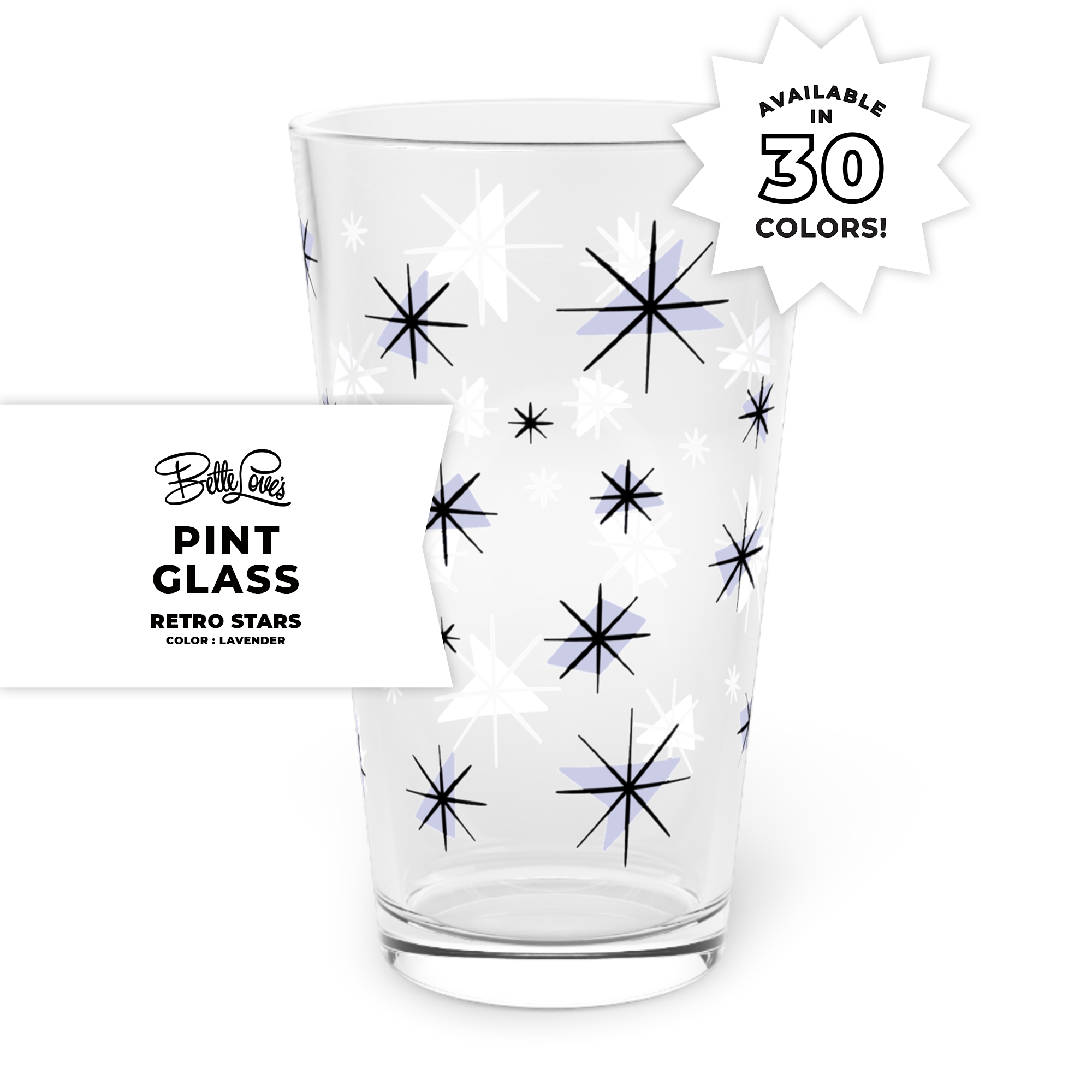Retro Stars Pint Glass in Lavender Retro Stars Pint Glass in Lavender