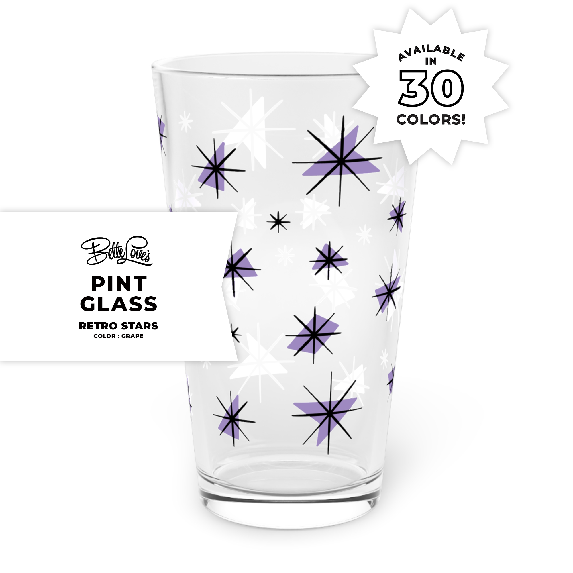 Retro Stars Pint Glass in Grape