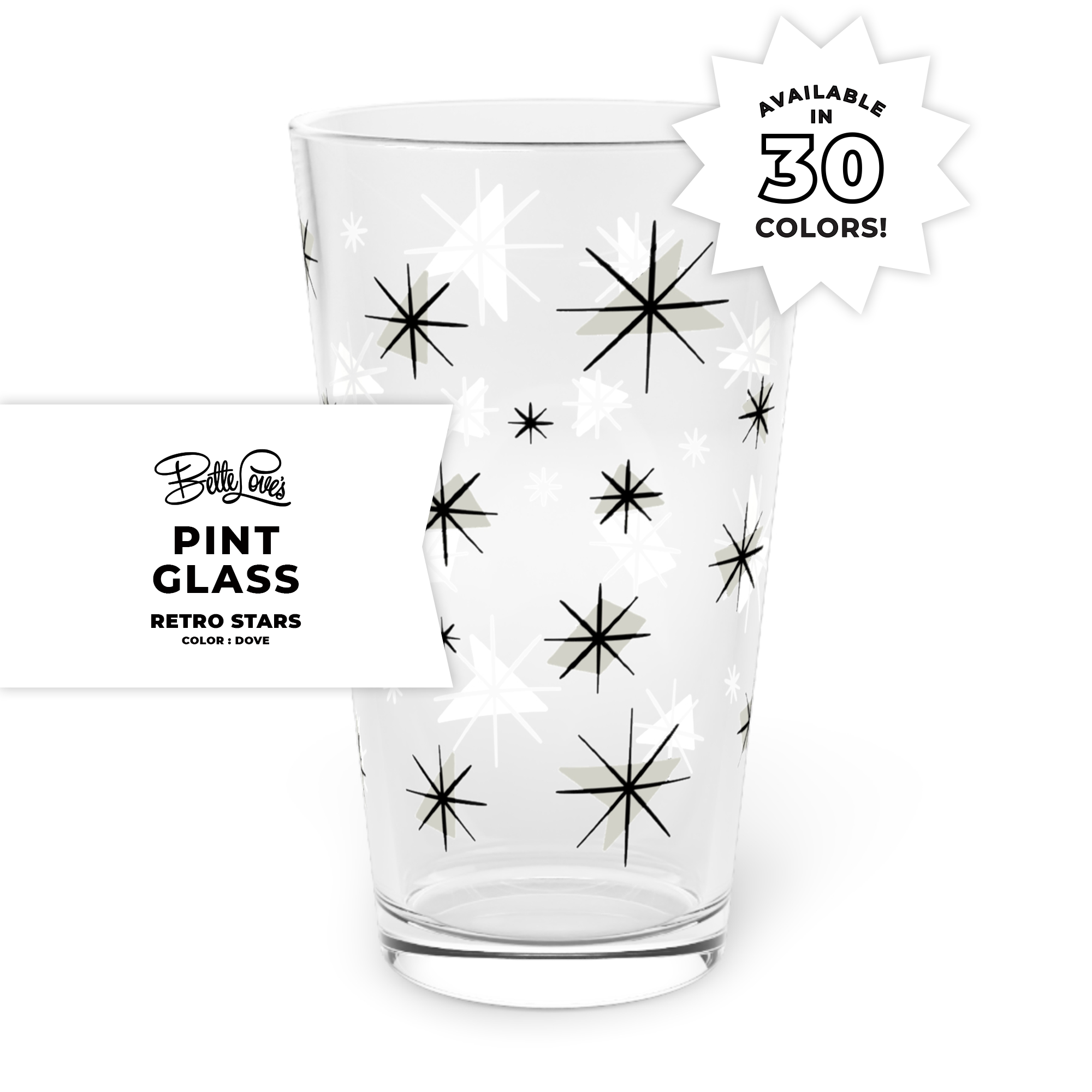 Retro Stars Pint Glass in Dove