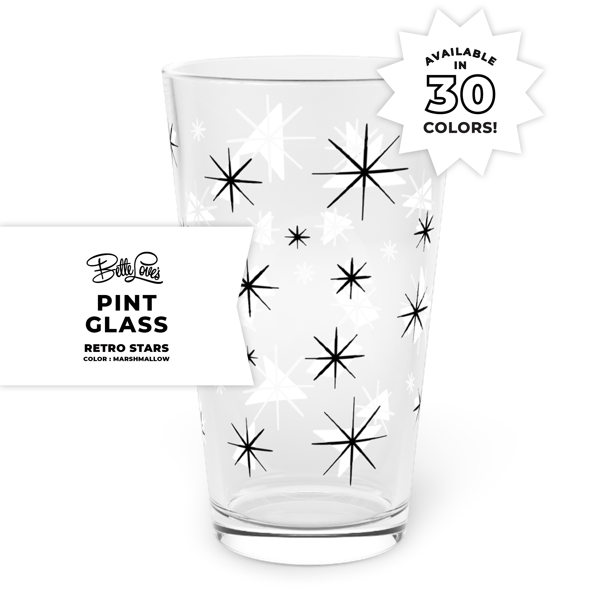 Retro Stars Pint Glass in Marshmallow Retro Stars Pint Glass in Marshmallow