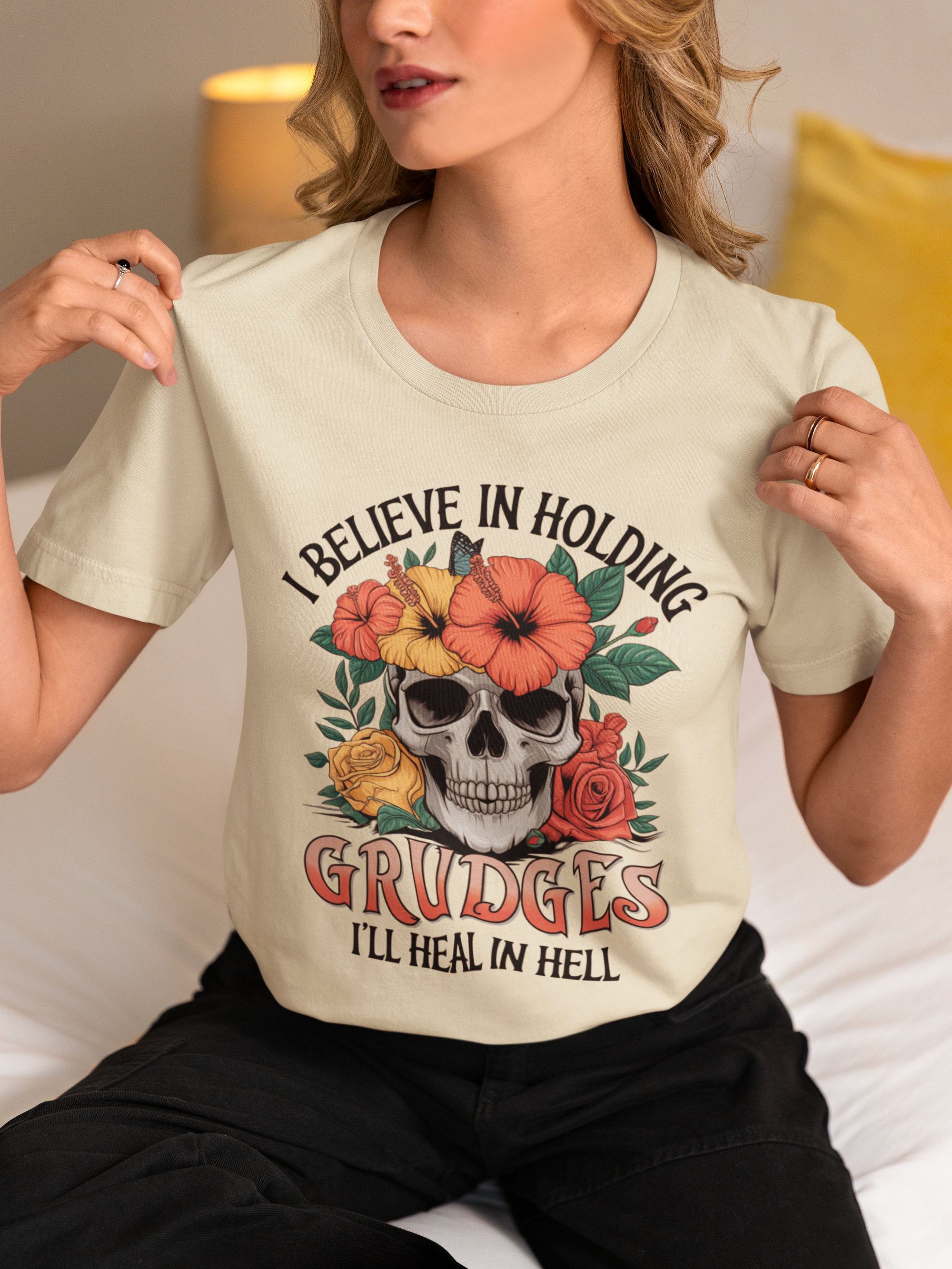 Graphic T-shirt Unisex Jersey: I BELIEVE IN HOLDING GRUDGES ILL HEAL IN HELL product thumbnail image