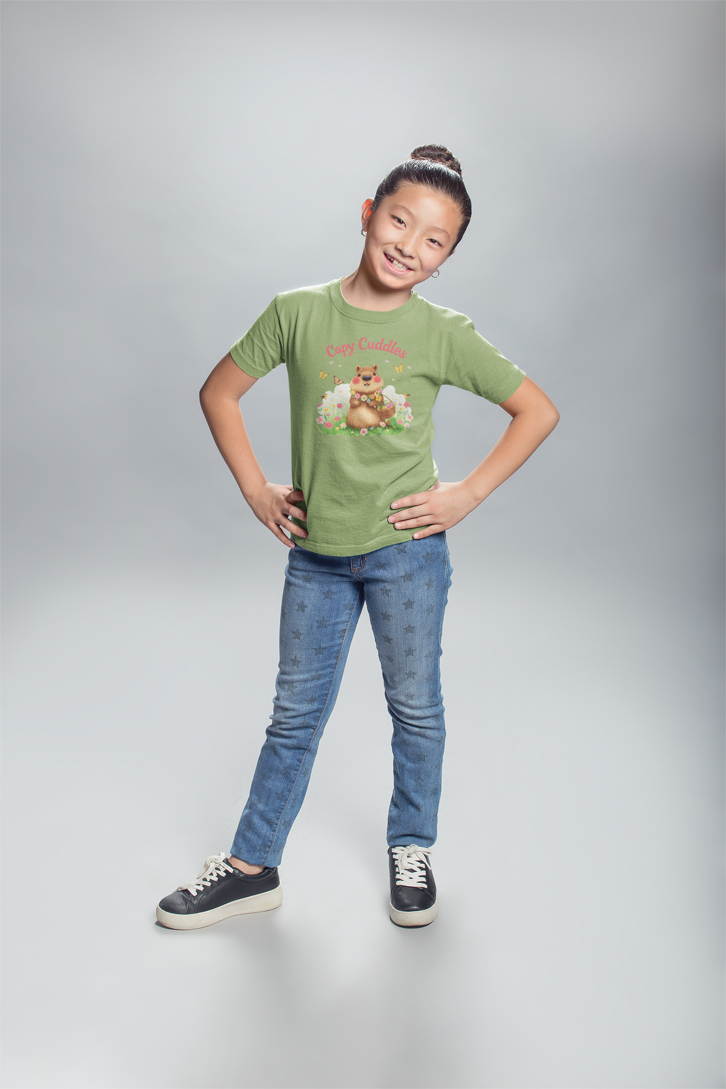 Cappy Cuddles – Cute Capybara Kids T-Shirt Kids Heavy Cotton™ Tee product thumbnail image