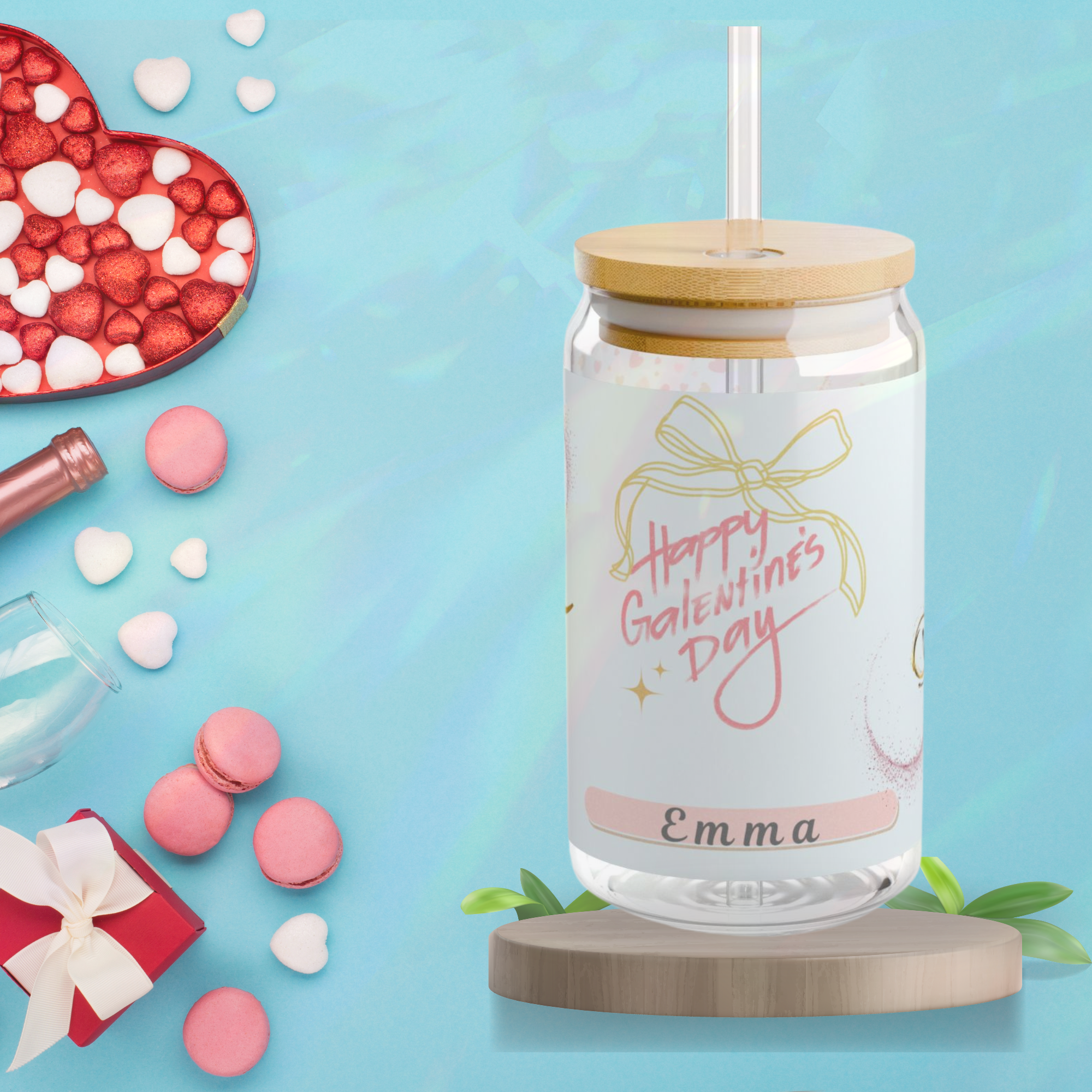 Personalized Galentine's Day Glass Tumbler with Bamboo Lid and Straw - Custom Bestie Gift - Cute Valentine's Day Cup - Reusable Iced Coffee Sipper product thumbnail image Personalized Galentine's Day Glass Tumbler with Bamboo Lid and Straw - Custom Bestie Gift - Cute Valentine's Day Cup - Reusable Iced Coffee Sipper product thumbnail image